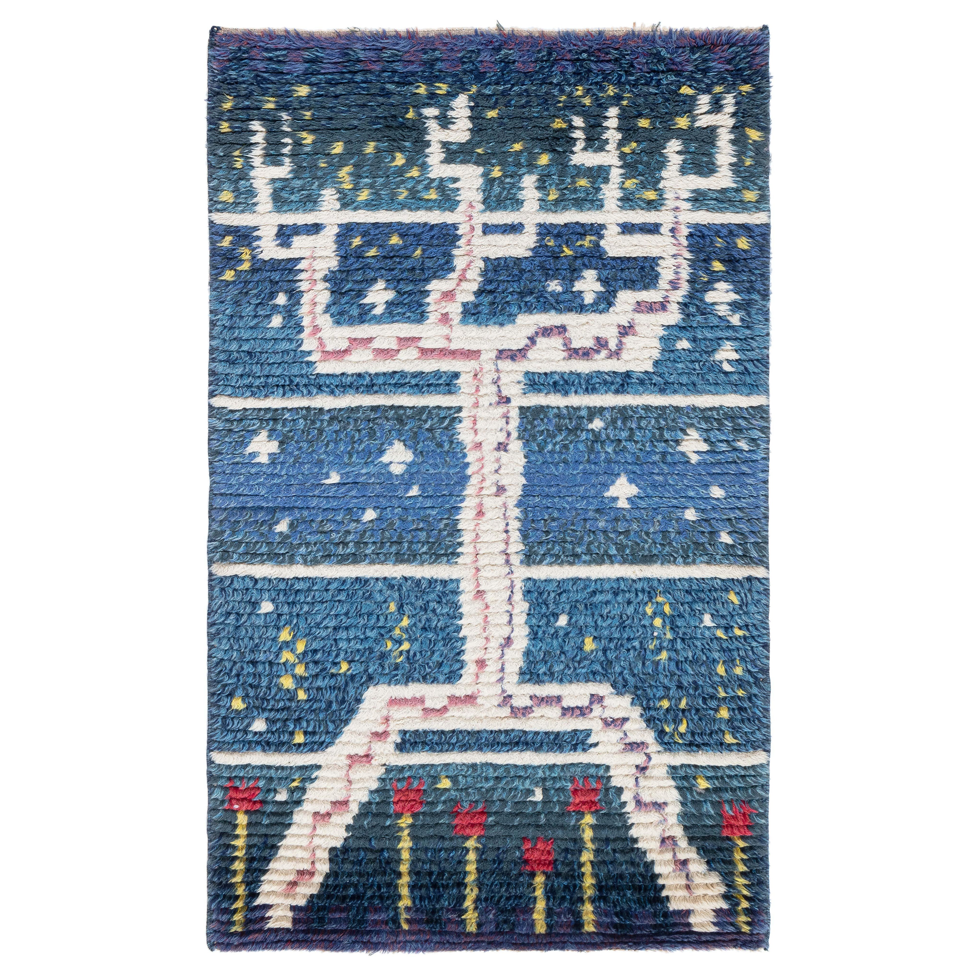 Doris Leslie Blau Mid-20th Century Swedish Navy, Red Handmade Pile Rug For Sale