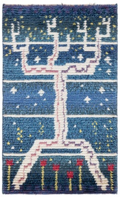 Doris Leslie Blau Tapis suédois du milieu du 20e siècle à poils longs, bleu marine et rouge, fait à la main