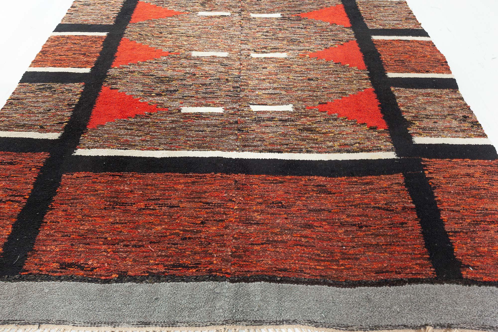 Mid-Century Modern Doris Leslie Blau Mid-20th Century Vintage Swedish Red Rag Rug For Sale