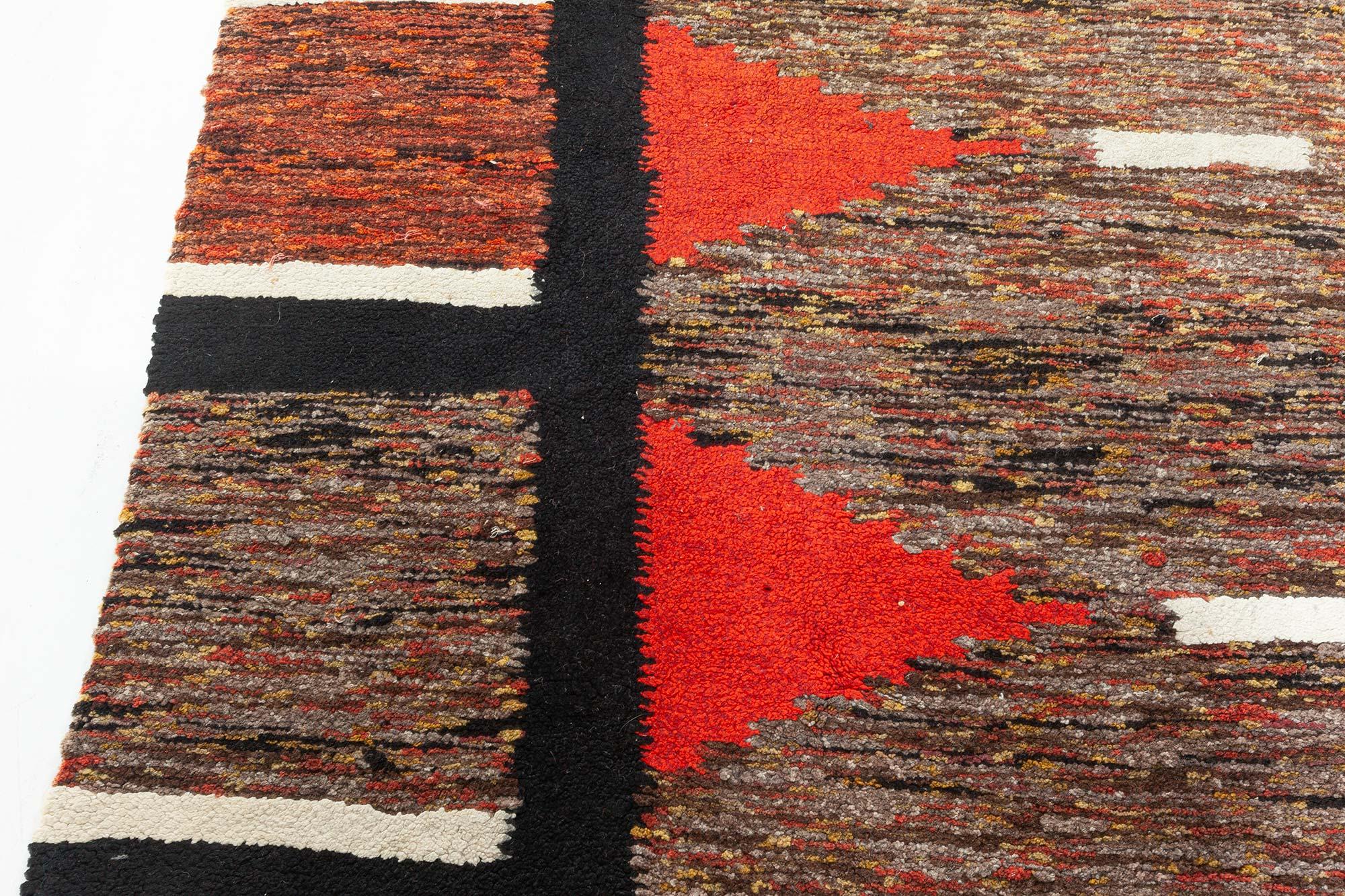 Doris Leslie Blau Mid-20th Century Vintage Swedish Red Rag Rug In Good Condition For Sale In New York, NY