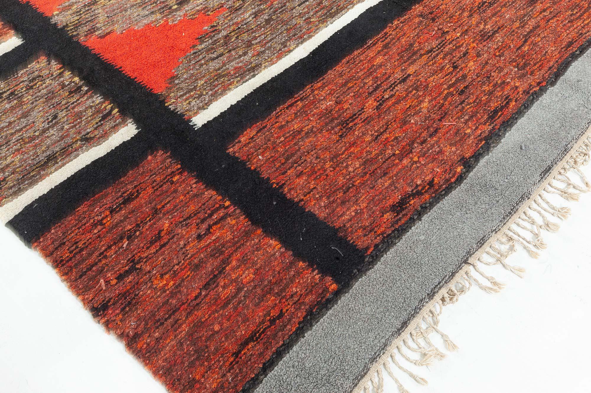Wool Doris Leslie Blau Mid-20th Century Vintage Swedish Red Rag Rug For Sale