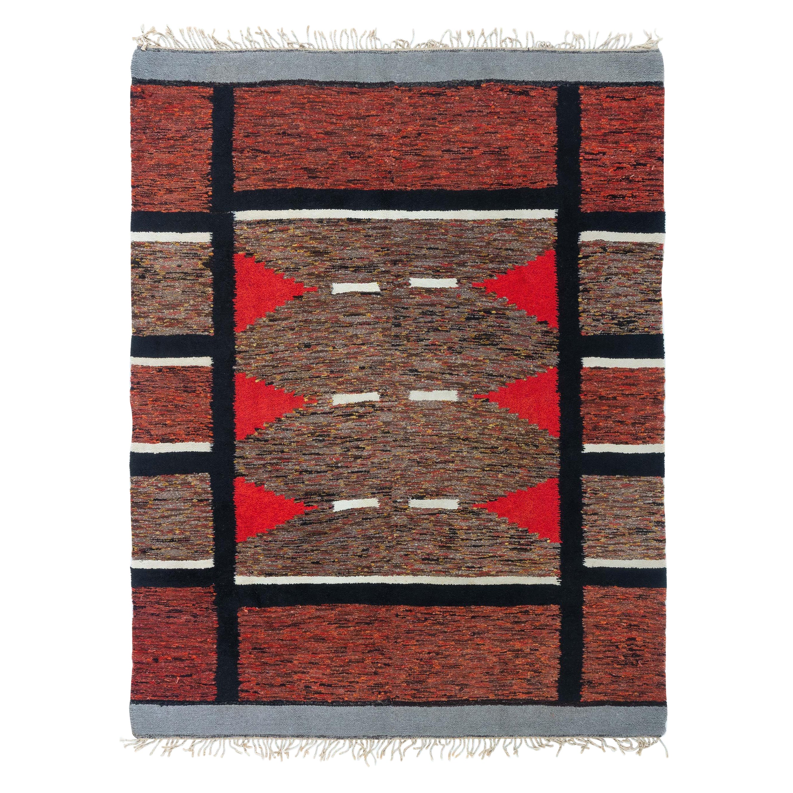 Doris Leslie Blauer schwedischer roter Vintage- Rag-Teppich, Mitte des 20. Jahrhunderts