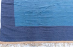 Doris Leslie Blau Mid-Century Dhurrie Blue With Navy Blue Flatweave Cotton Rug