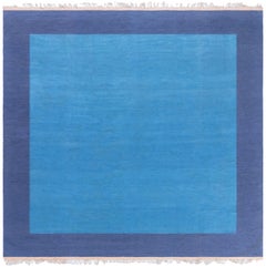 Doris Leslie Blau Mid-Century Dhurrie Blue With Navy Blue Flatweave Cotton Rug
