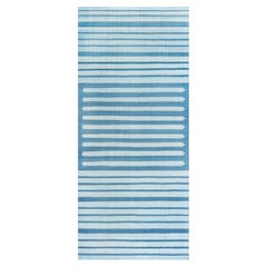 Doris Leslie Blau Mid-Century Dhurrie Striped Blue And Blue Flatweave Cotton Rug