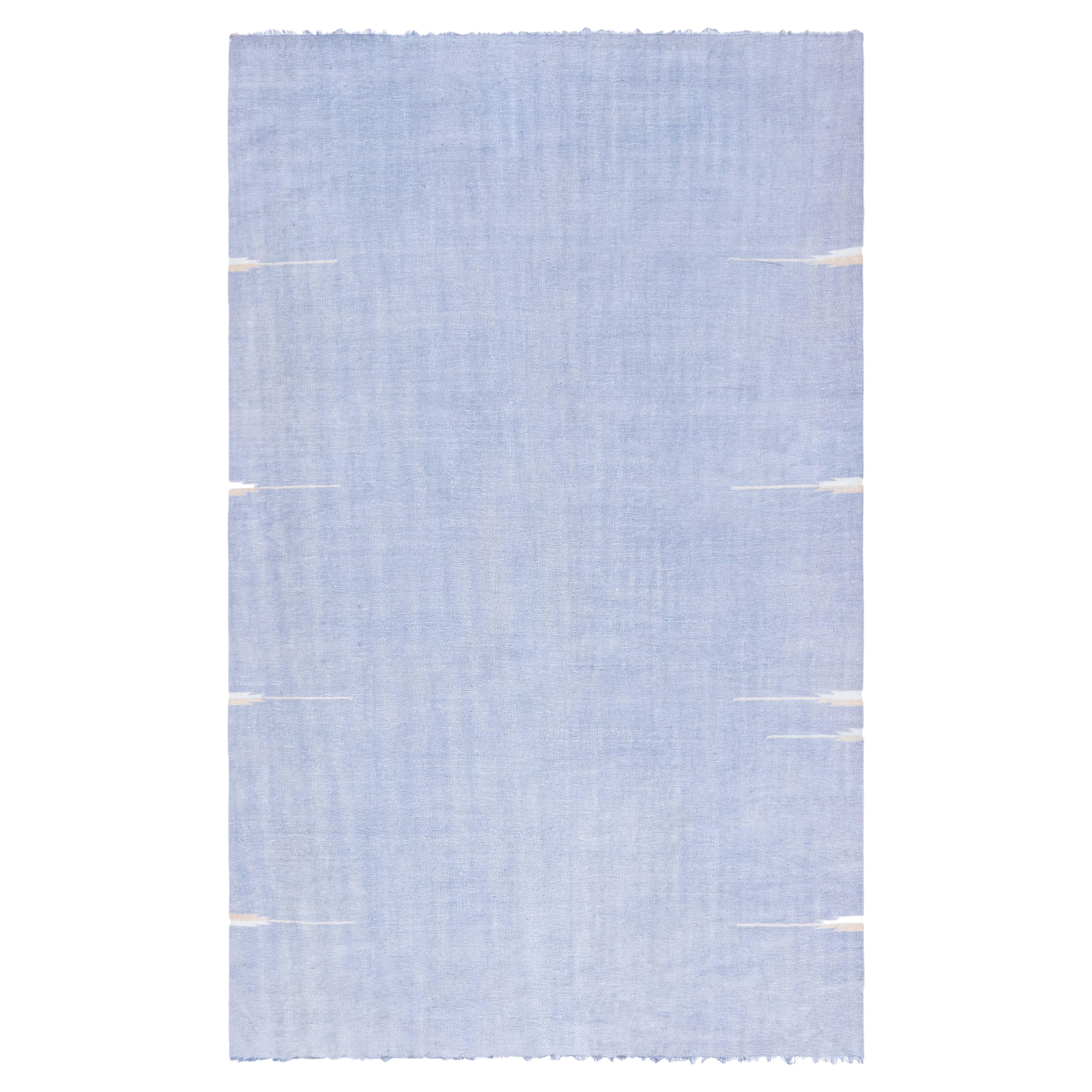Doris Leslie Blau Mid-Century Indian Dhurrie Carpet In Blue Flatweave Cotton For Sale