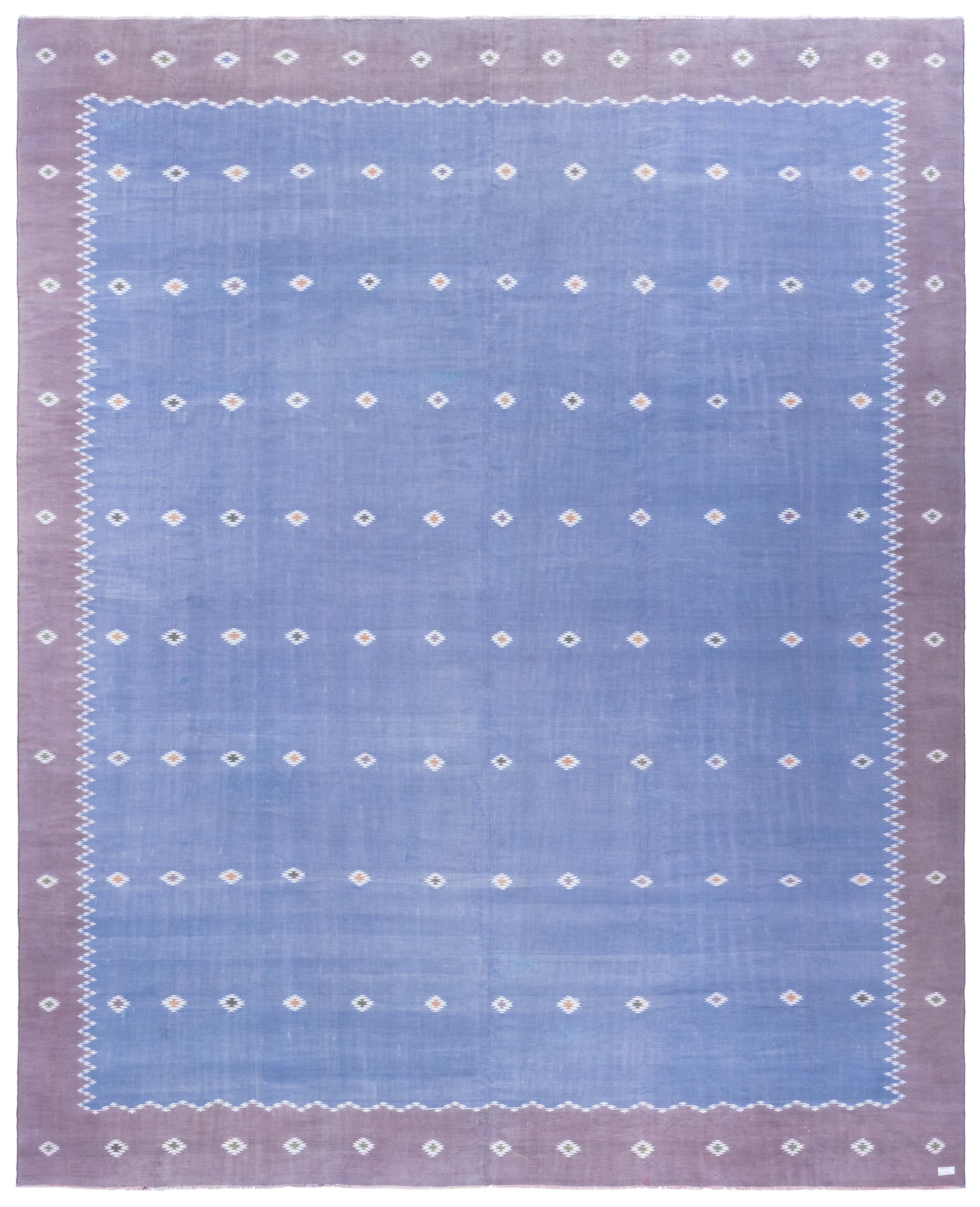 Doris Leslie Blau Mid-Century Indian Dhurrie Lavender Flatweave Cotton Rug