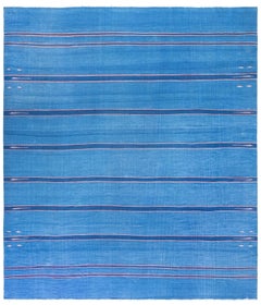 Doris Leslie Blau Mid-Century Indian Dhurrie Light Blue Flatweave Cotton Carpet