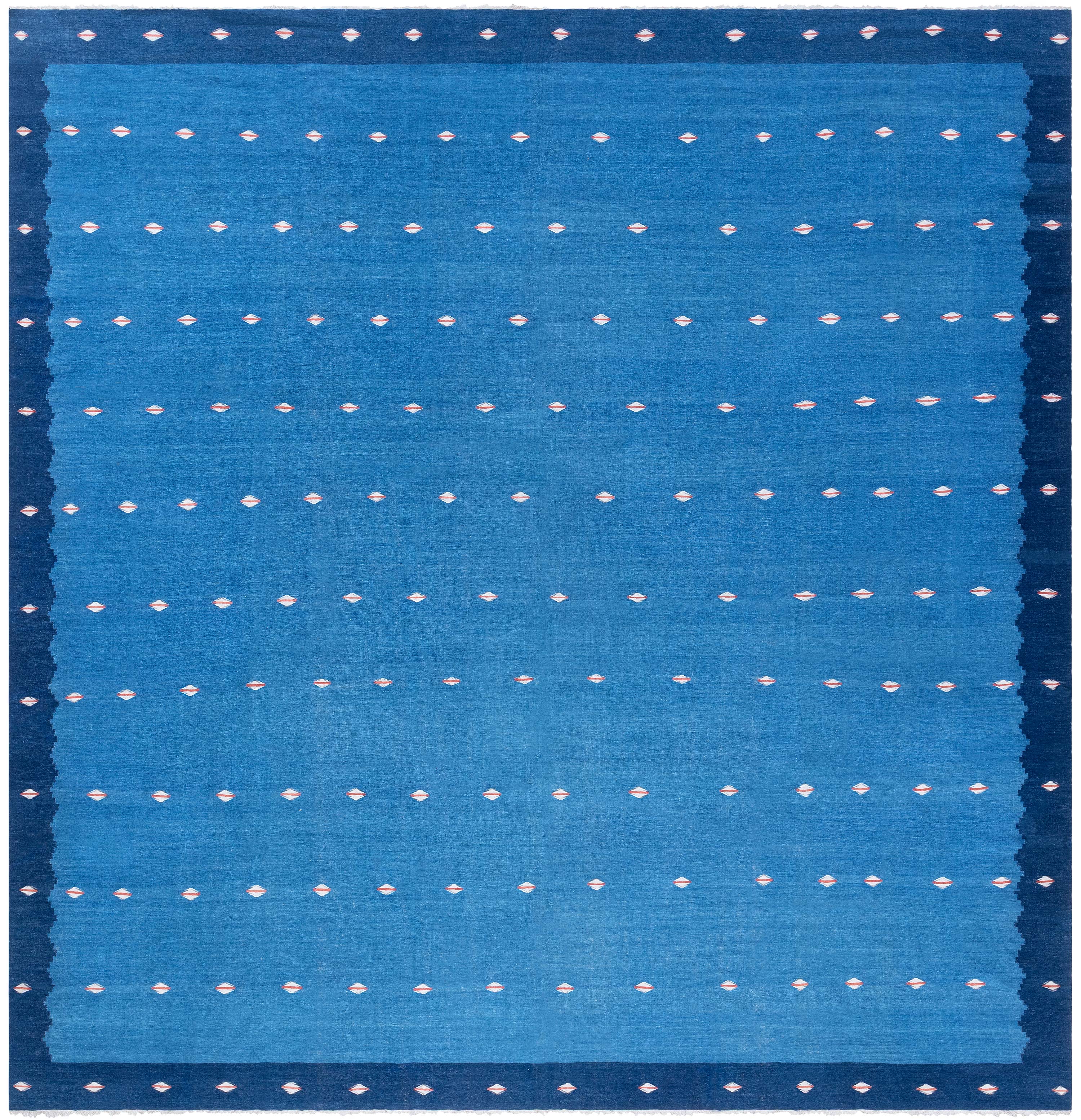 Doris Leslie Blau Mid-Century Indian Dhurrie Light Blue Flatweave Cotton Rug For Sale