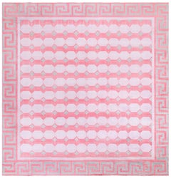 Doris Leslie Blau Mid-Century Indian Dhurrie Pink Flatweave Cotton Rug Greek Key