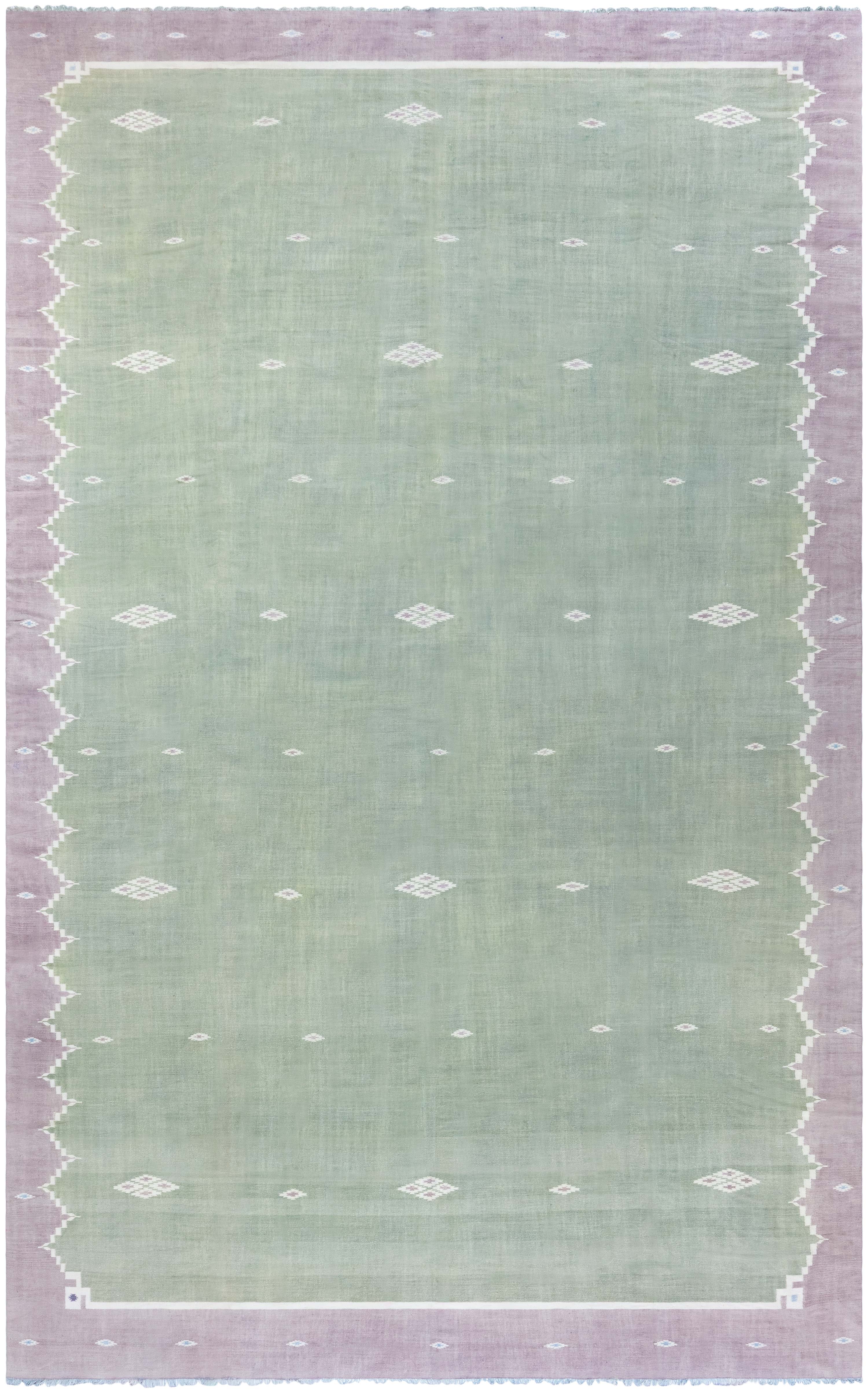 Doris Leslie Blau Mid-Century Indian Dhurrie Sage Flatweave Cotton Rug For Sale