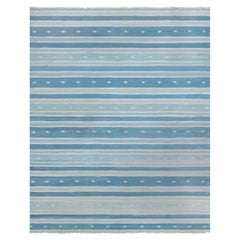 Doris Leslie Blau Mid-Century Indian Dhurrie Striped White Flatweave Cotton Rug