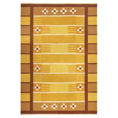 Doris Leslie Blau Mid-Century Scandinavian Geometric Warm Tan Flatweave Wool Rug
