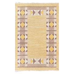 Doris Leslie Blau Mid-Century Scandinavian Tan Flatweave Rug Signed Initial (Jr)