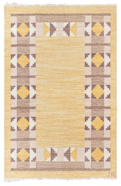Doris Leslie Blau Mid-Century Scandinavian Tan Flatweave Rug Signed Initial (Jr)