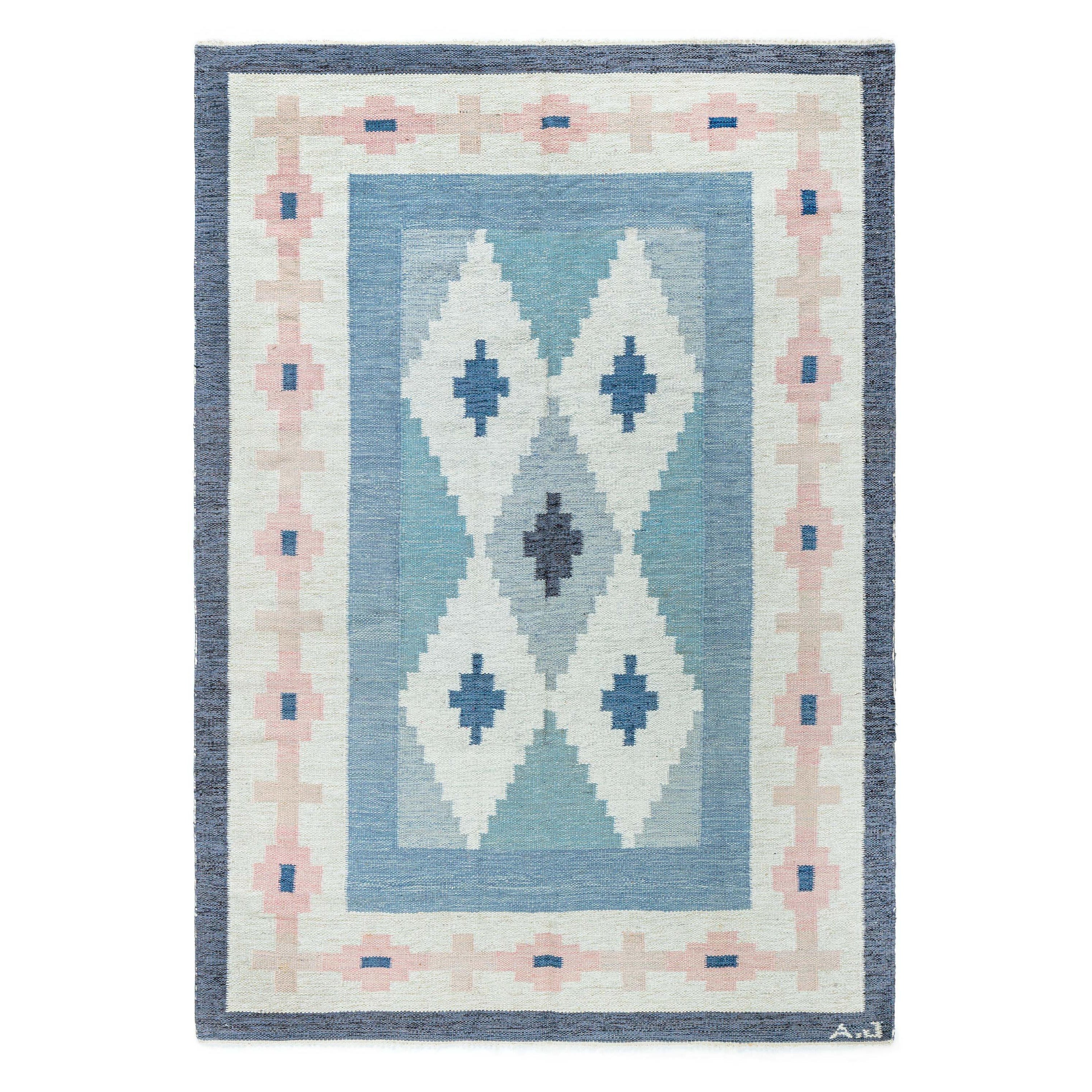 Doris Leslie Blau Tappeto in lana svedese blu fatto a mano di A.J. in vendita