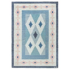 Doris Leslie Blau Mitte des Jahrhunderts Schwedisch Blau Handgefertigter Wollteppich von A.J