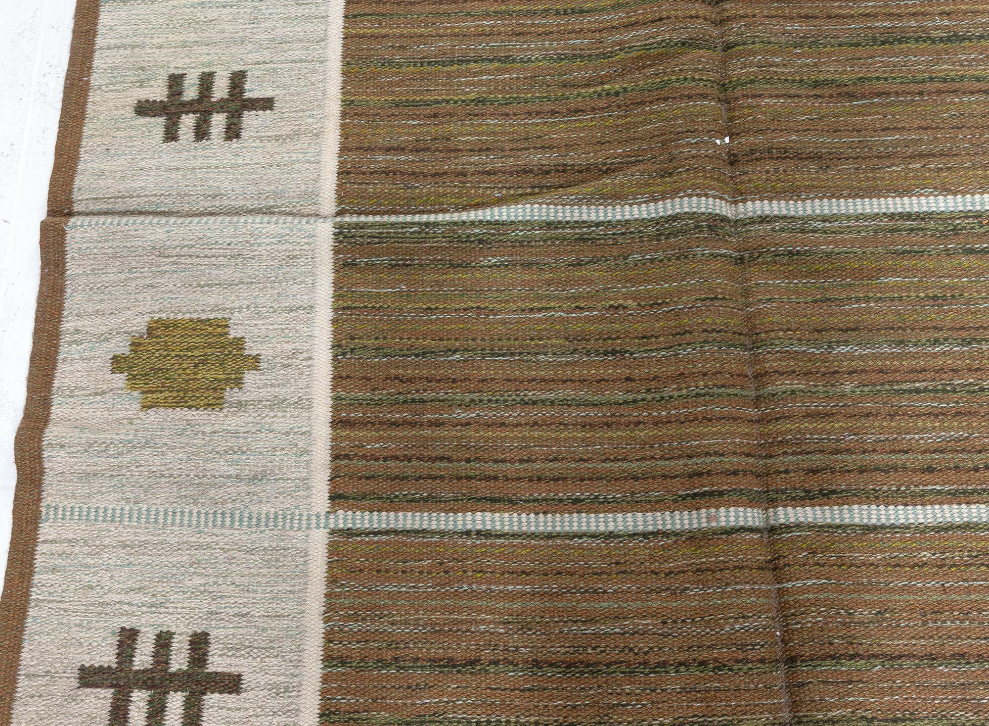 Mid-Century Modern Doris Leslie Blau Tapis suédois vintage à armure plate par Aina Kånge, signé 