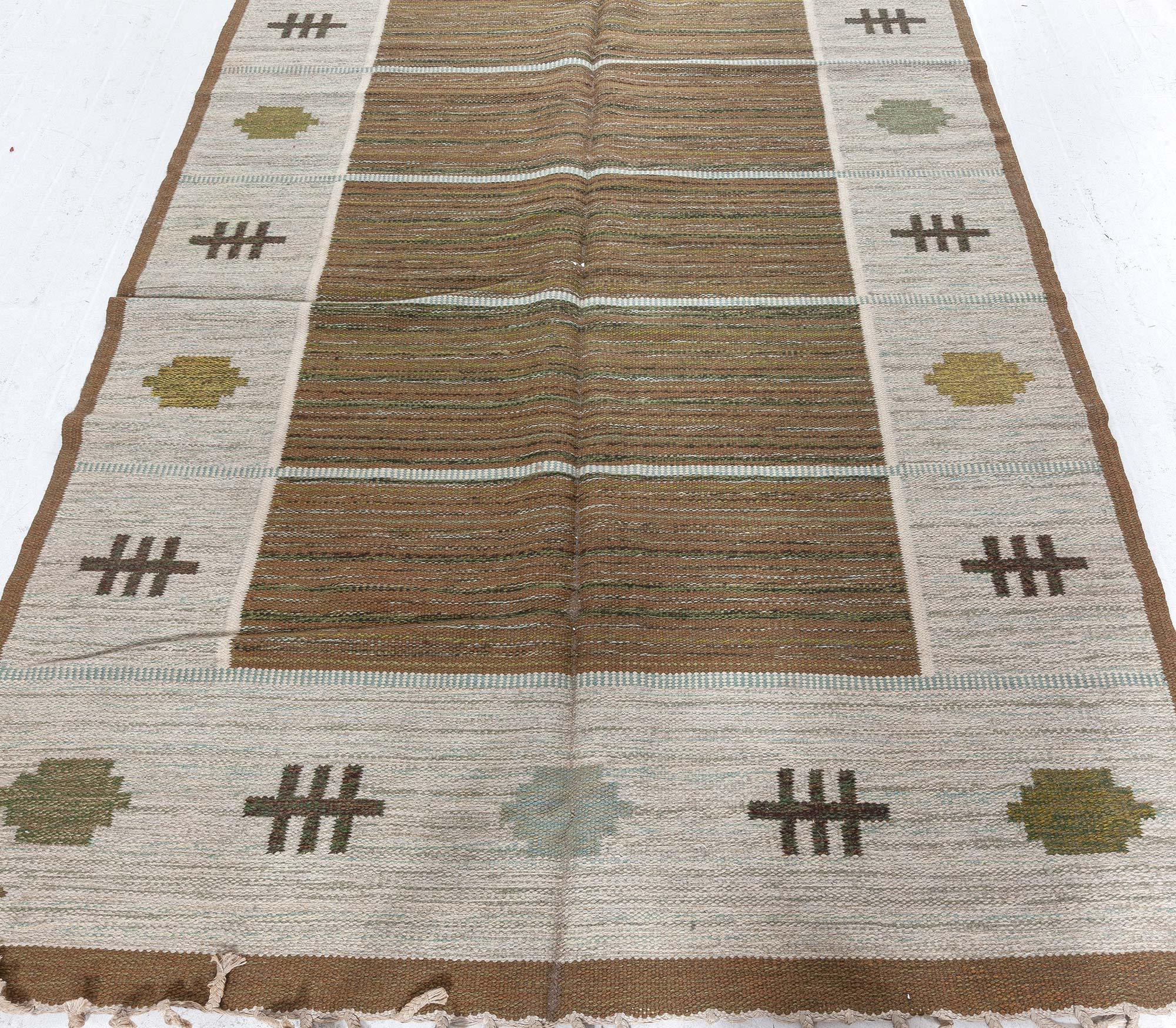 Laine Doris Leslie Blau Tapis suédois vintage à armure plate par Aina Kånge, signé 
