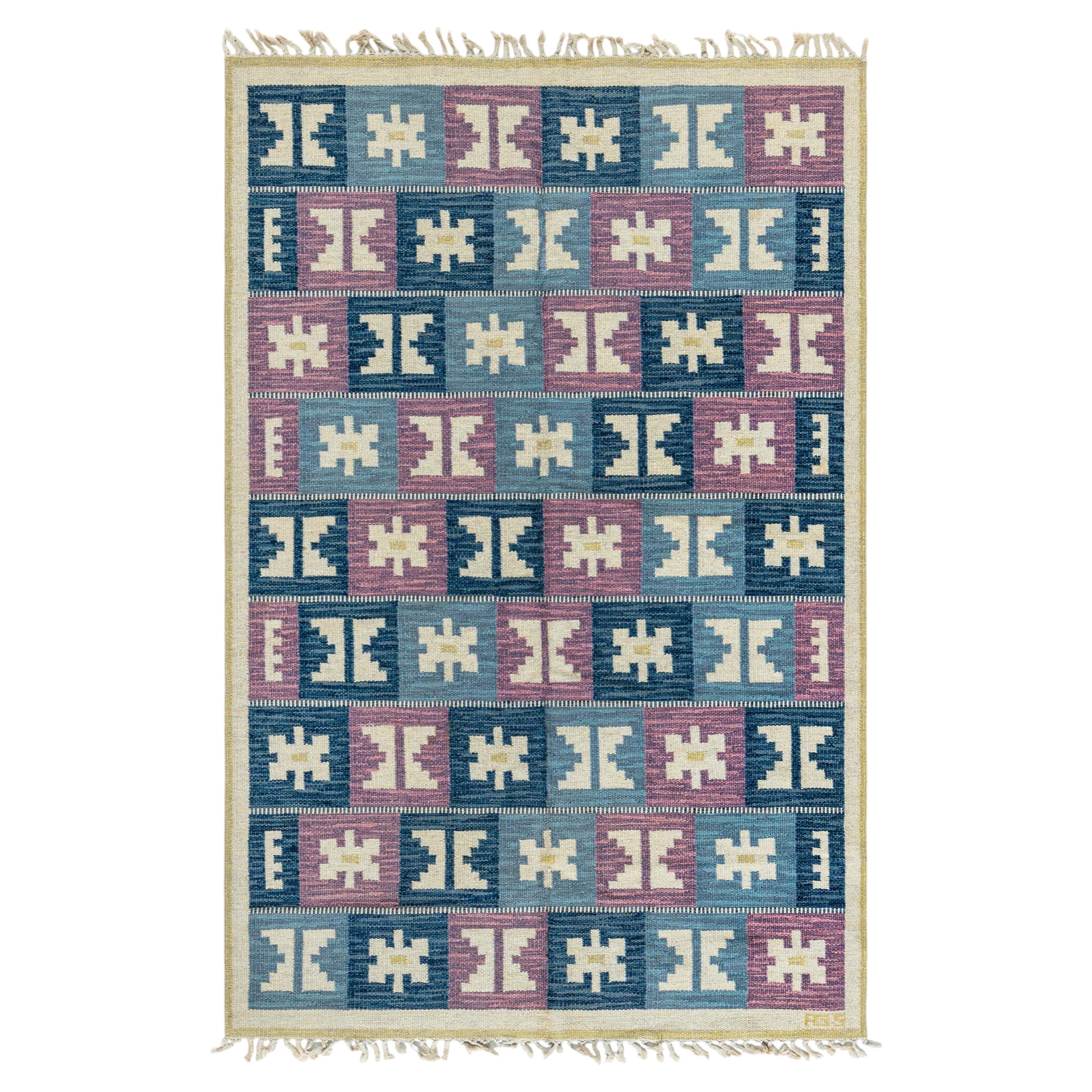Doris Leslie Blau Mid-Century Swedish Flatweave Rug By Anna-Greta Sjöqvist For Sale