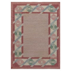 Doris Leslie Blau Mid-Century Swedish Geometric Dusty Rose Flatweave Wool Carpet