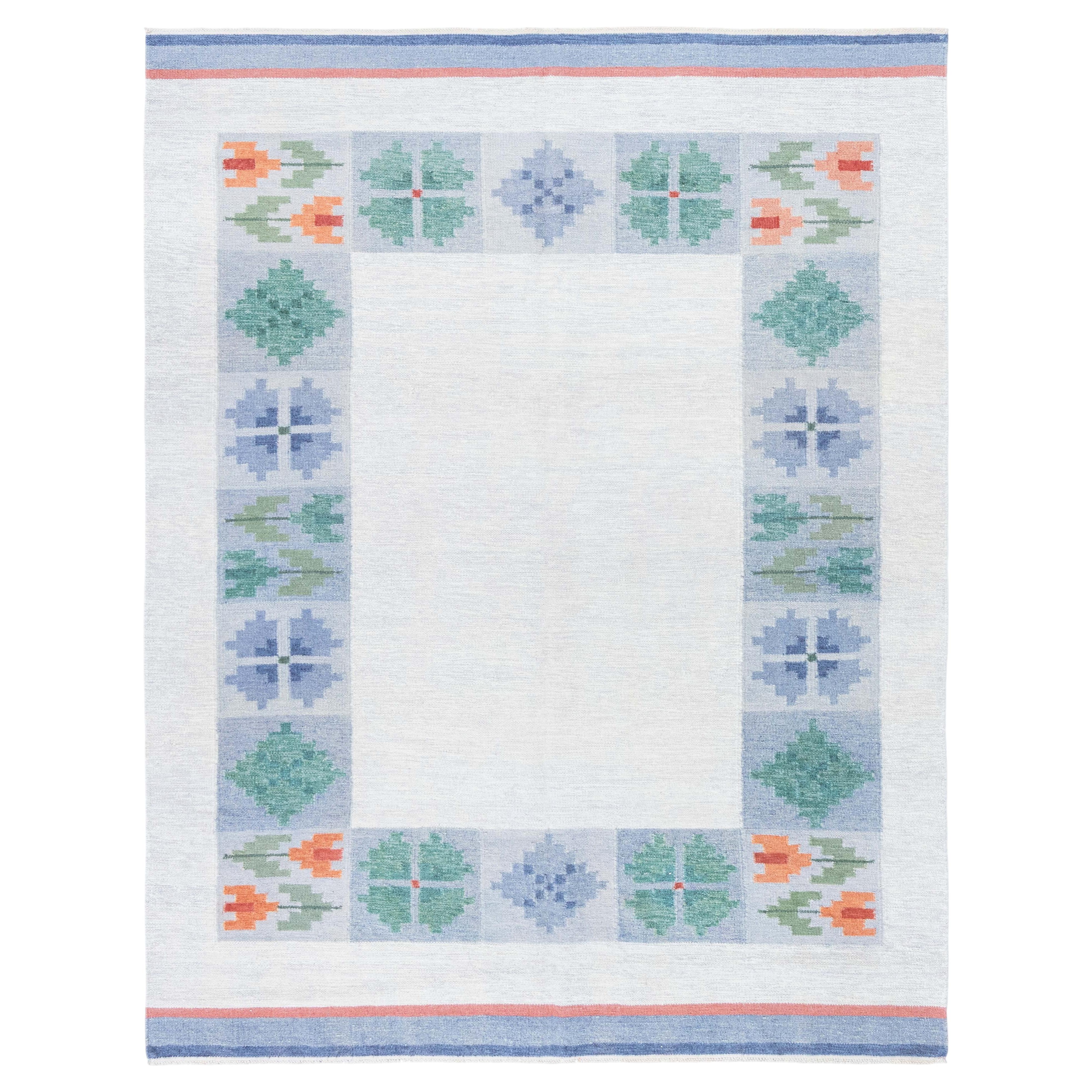 Doris Leslie Blau Mid-Century Swedish Geometric Light Gray Flatweave Wool Rug