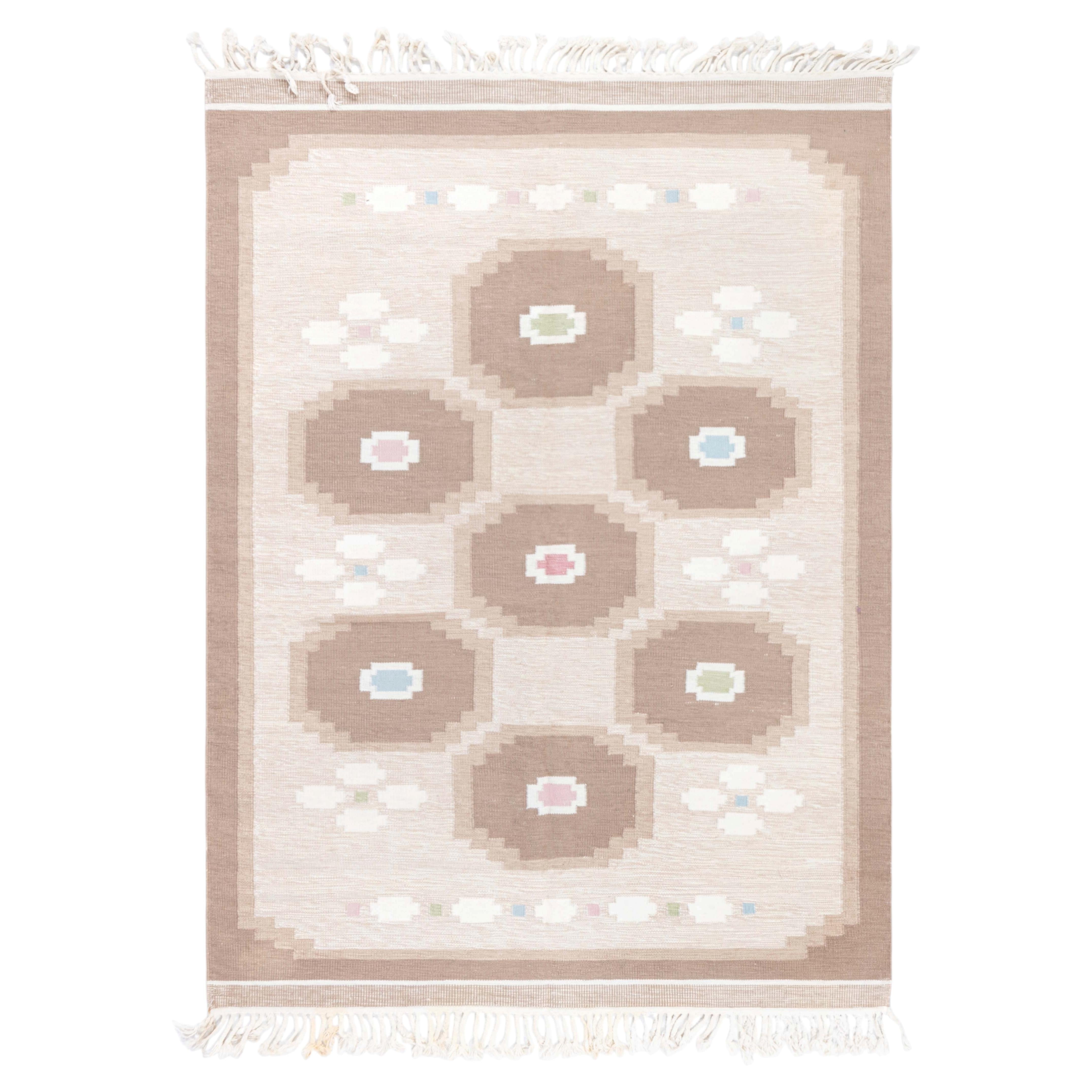 Doris Leslie Blau Mid-Century Swedish Geometric Soft Beige Flatweave Carpet