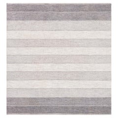 Doris Leslie Blau Mid-Century Swedish Striped Light Gray Flatweave Wool Carpet