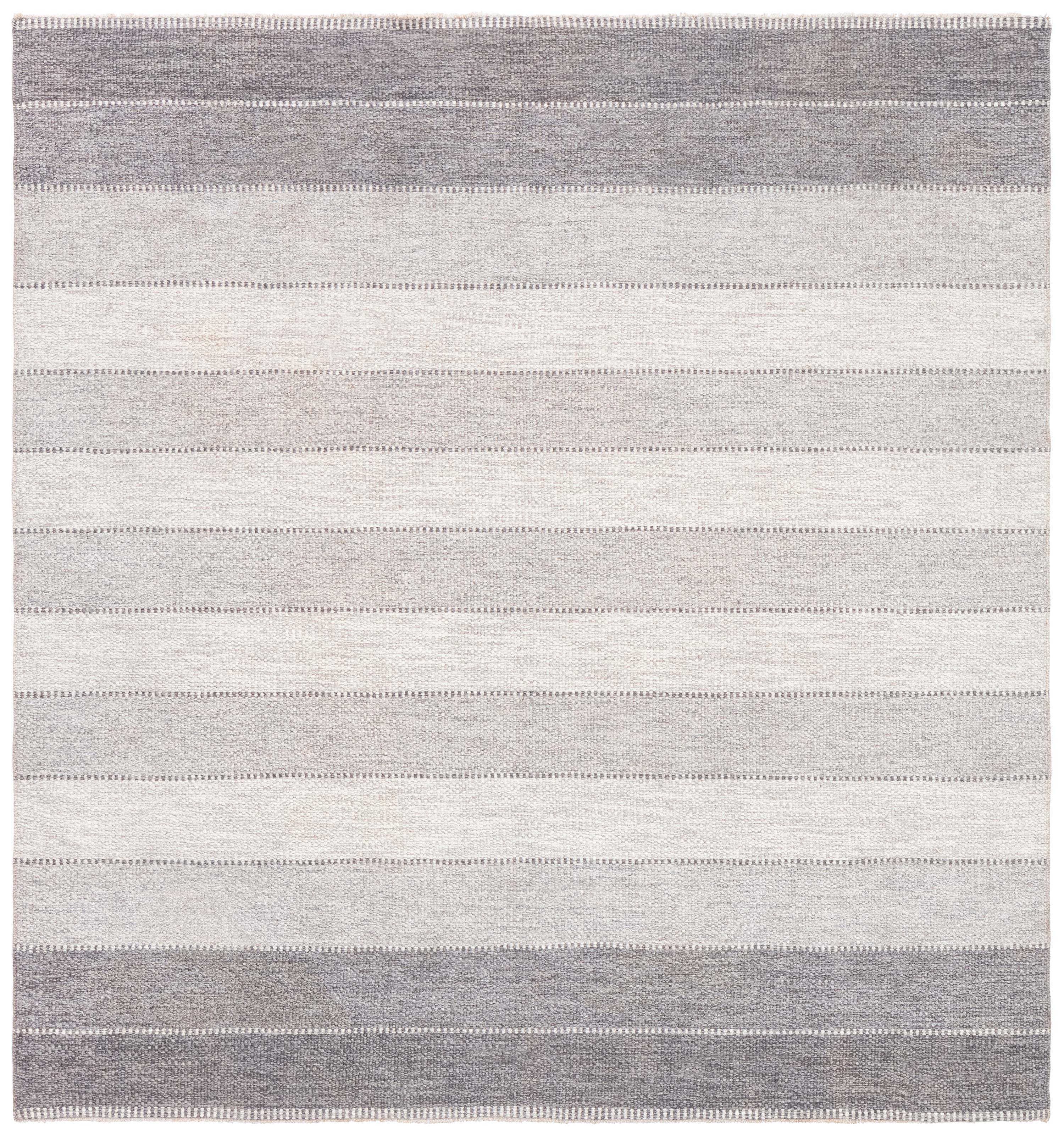 Doris Leslie Blau Mid-Century Swedish Striped Light Gray Flatweave Wool Rug