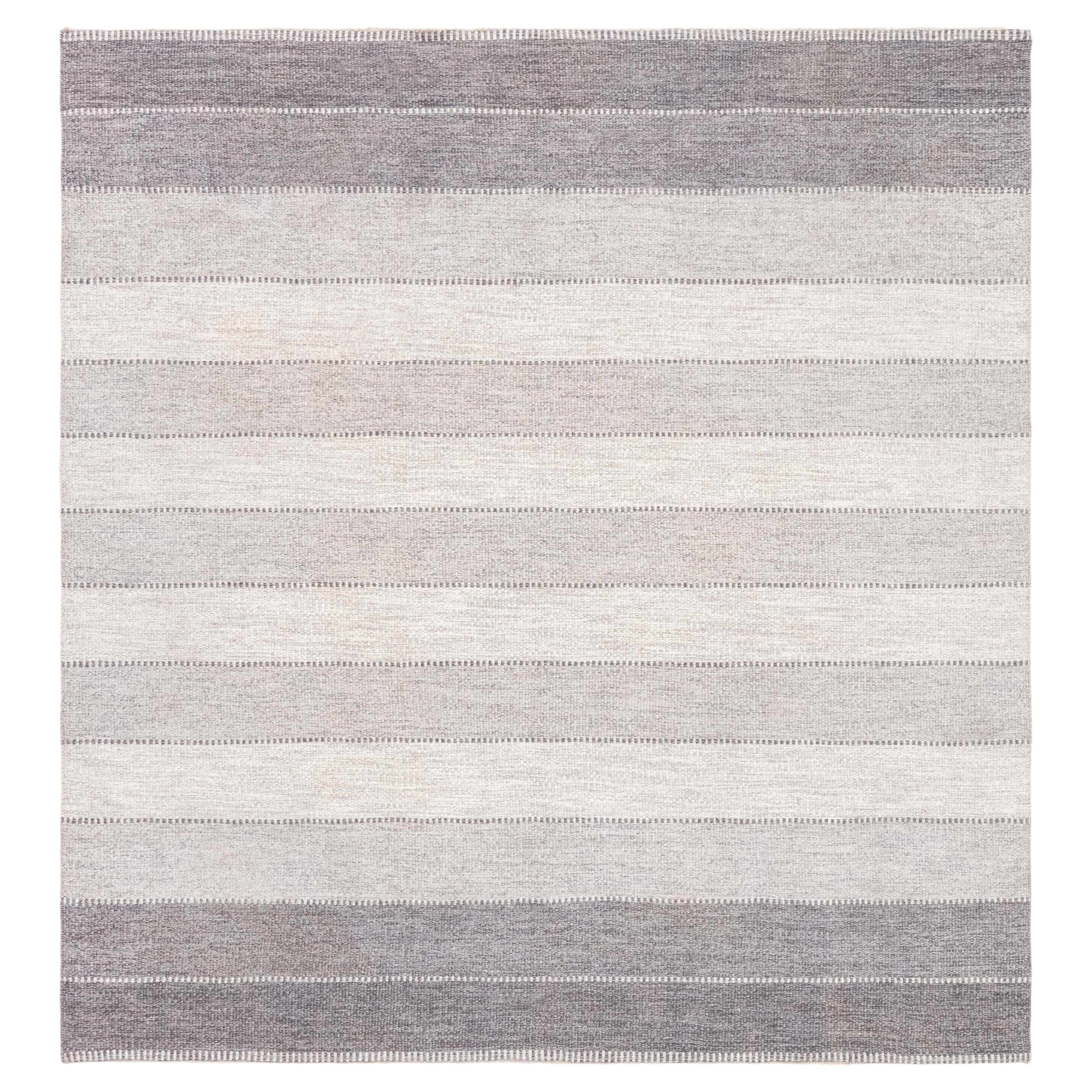 Doris Leslie Blau Mid-Century Swedish Striped Light Gray Flatweave Wool Rug