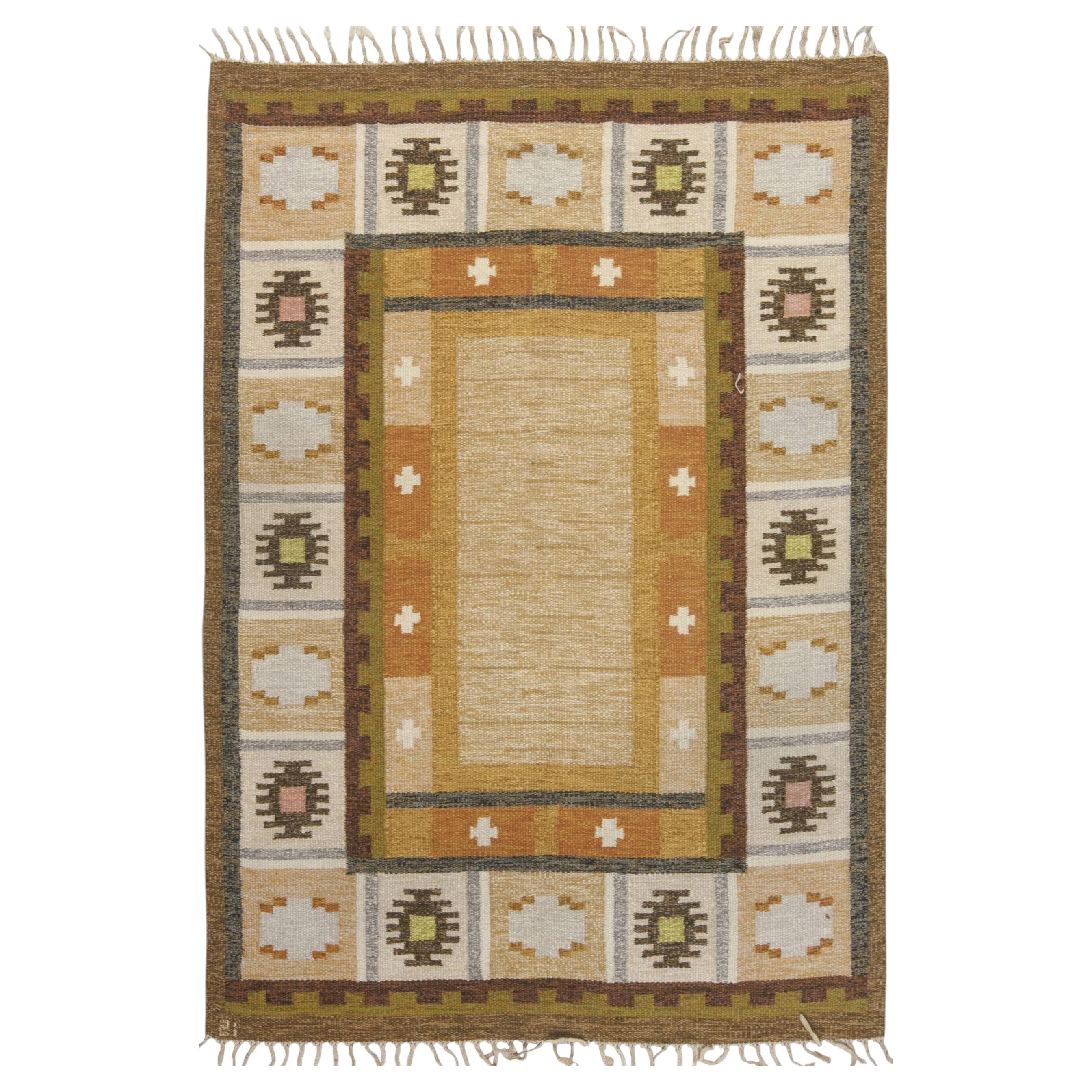 Doris Leslie Blau Mid-Century Swedish Tan Flatweave Carpet By Ingegerd Silow