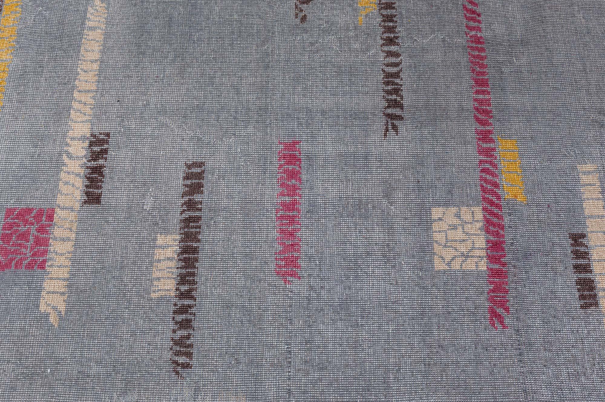Mid-20th century Art Deco gray, red, yellow, brown handmade wool rug
Size: 6'8