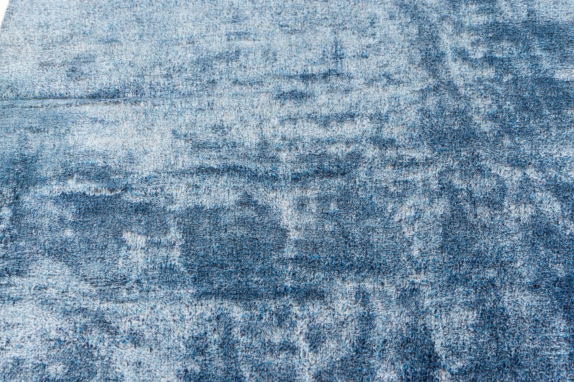 Mid-Century Modern Doris Leslie Blau Midcentury French Modern Blue Handmade Wool Rug For Sale