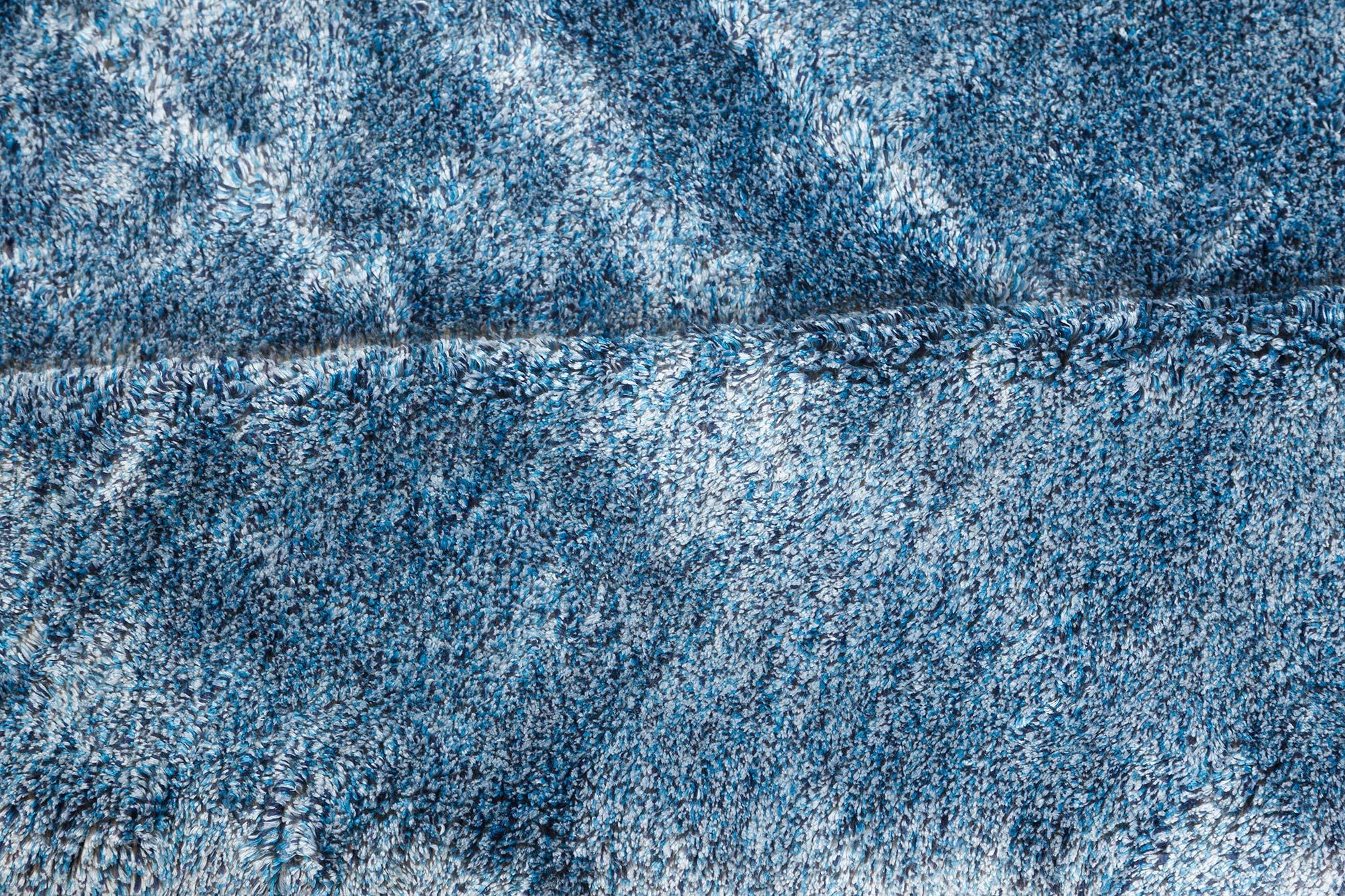 Hand-Knotted Doris Leslie Blau Midcentury French Modern Blue Handmade Wool Rug For Sale