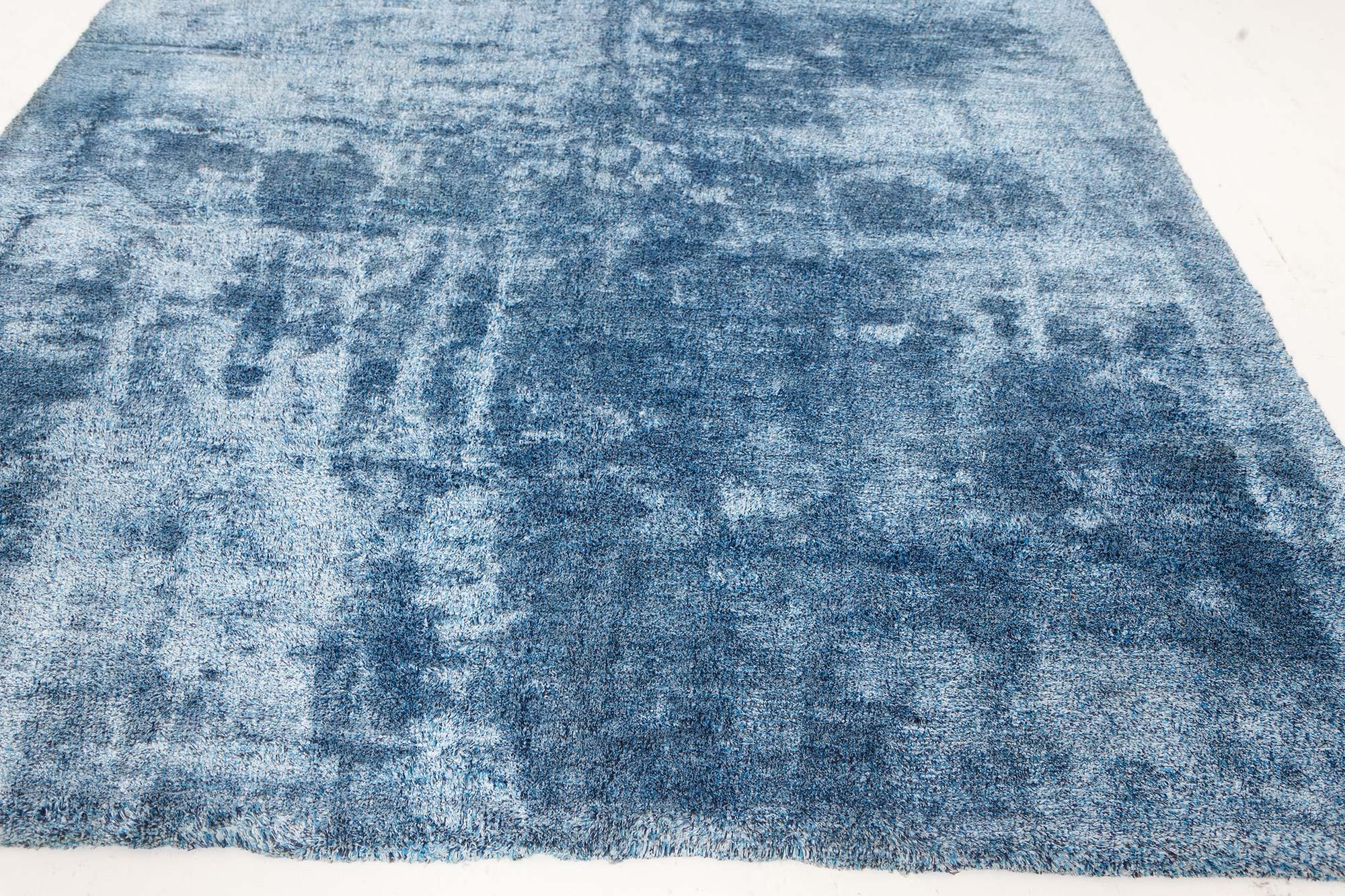 Doris Leslie Blau Midcentury French Modern Blue Handmade Wool Rug For Sale 3