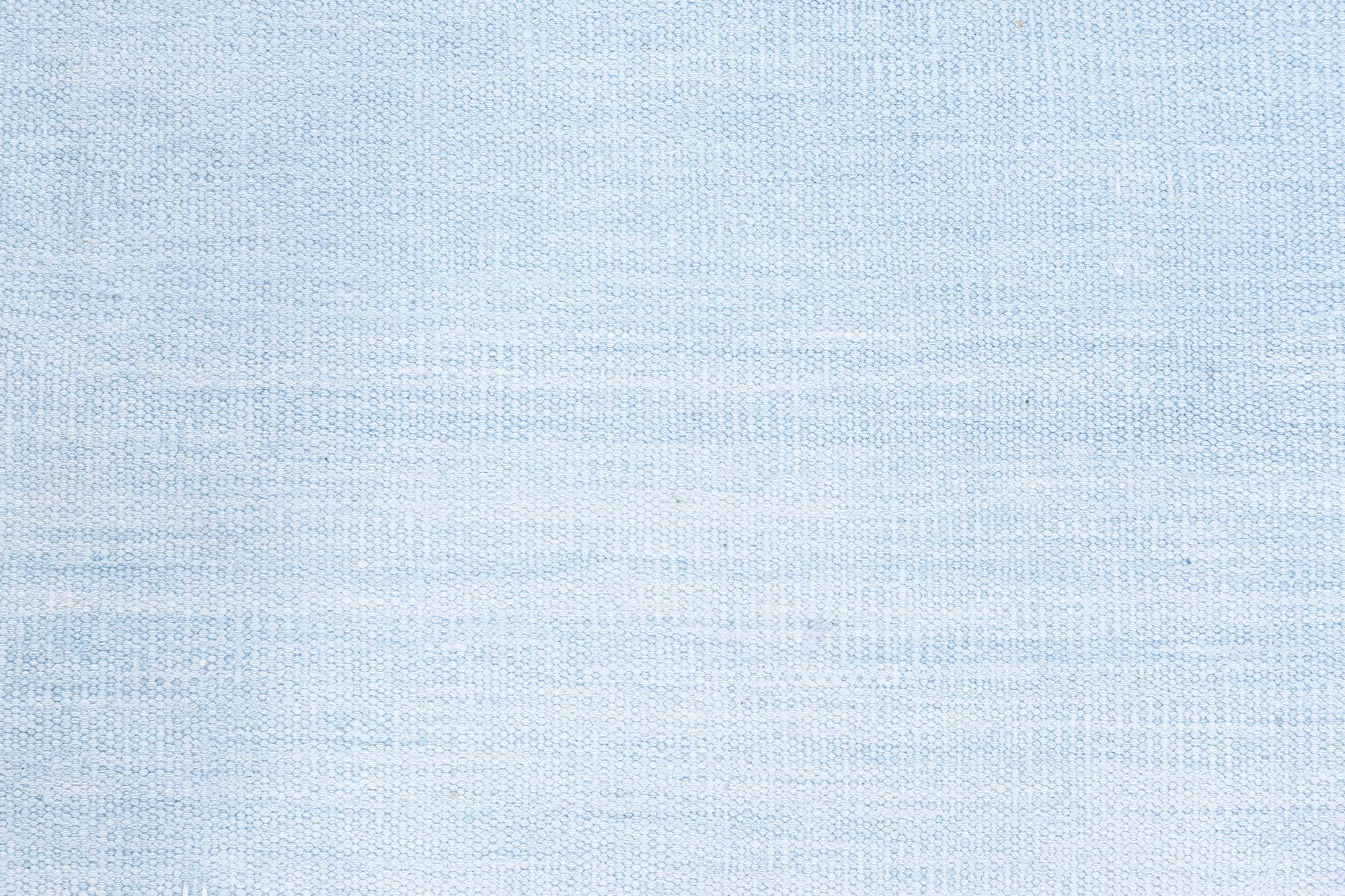 Doris Leslie Blau Midcentury Indian Dhurrie Blau Handgefertigter Baumwollteppich (Handgewebt) im Angebot