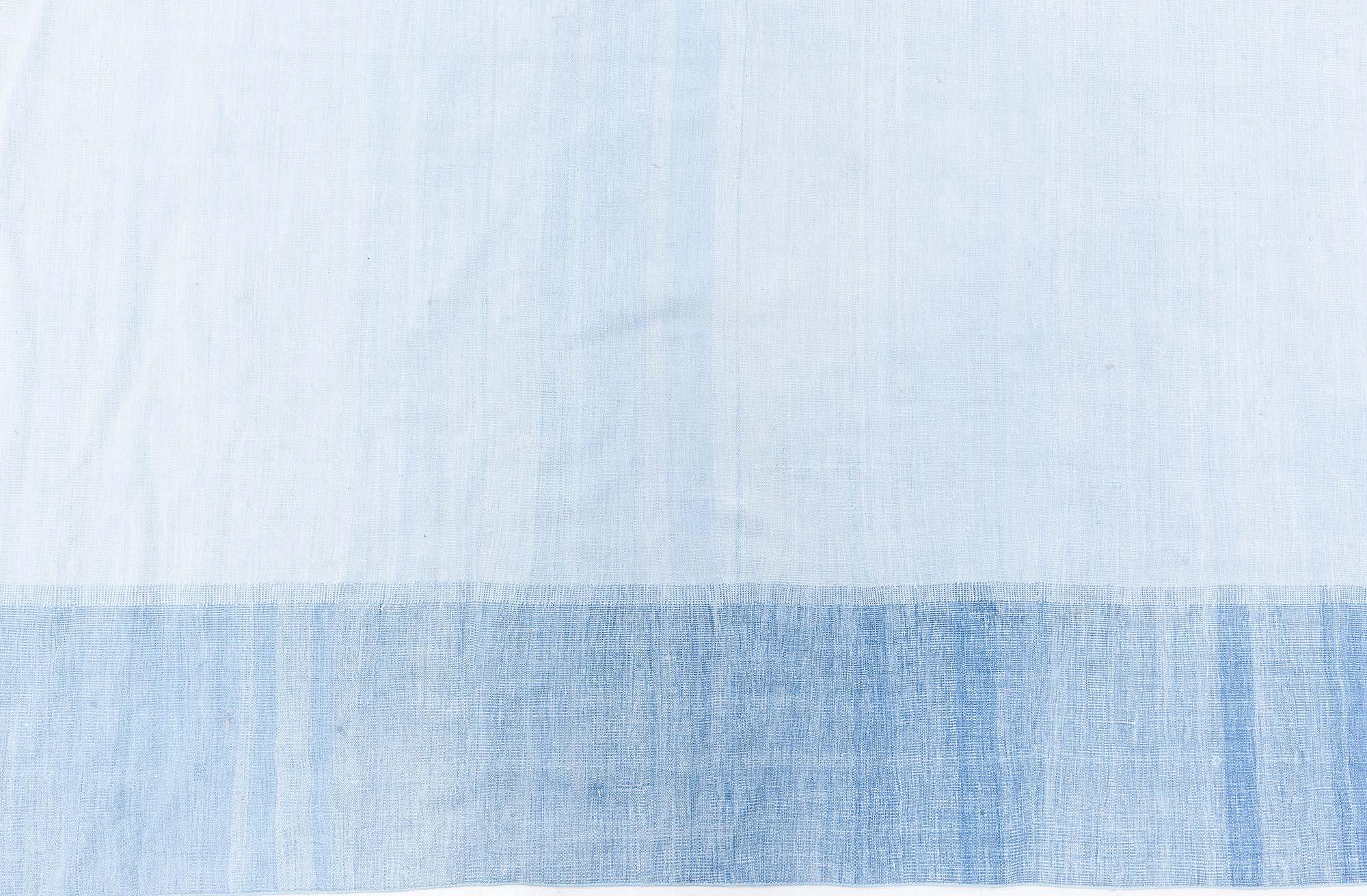 XX secolo Tappeto in cotone fatto a mano Doris Leslie Blau Midcentury Indian Dhurrie Blue in vendita