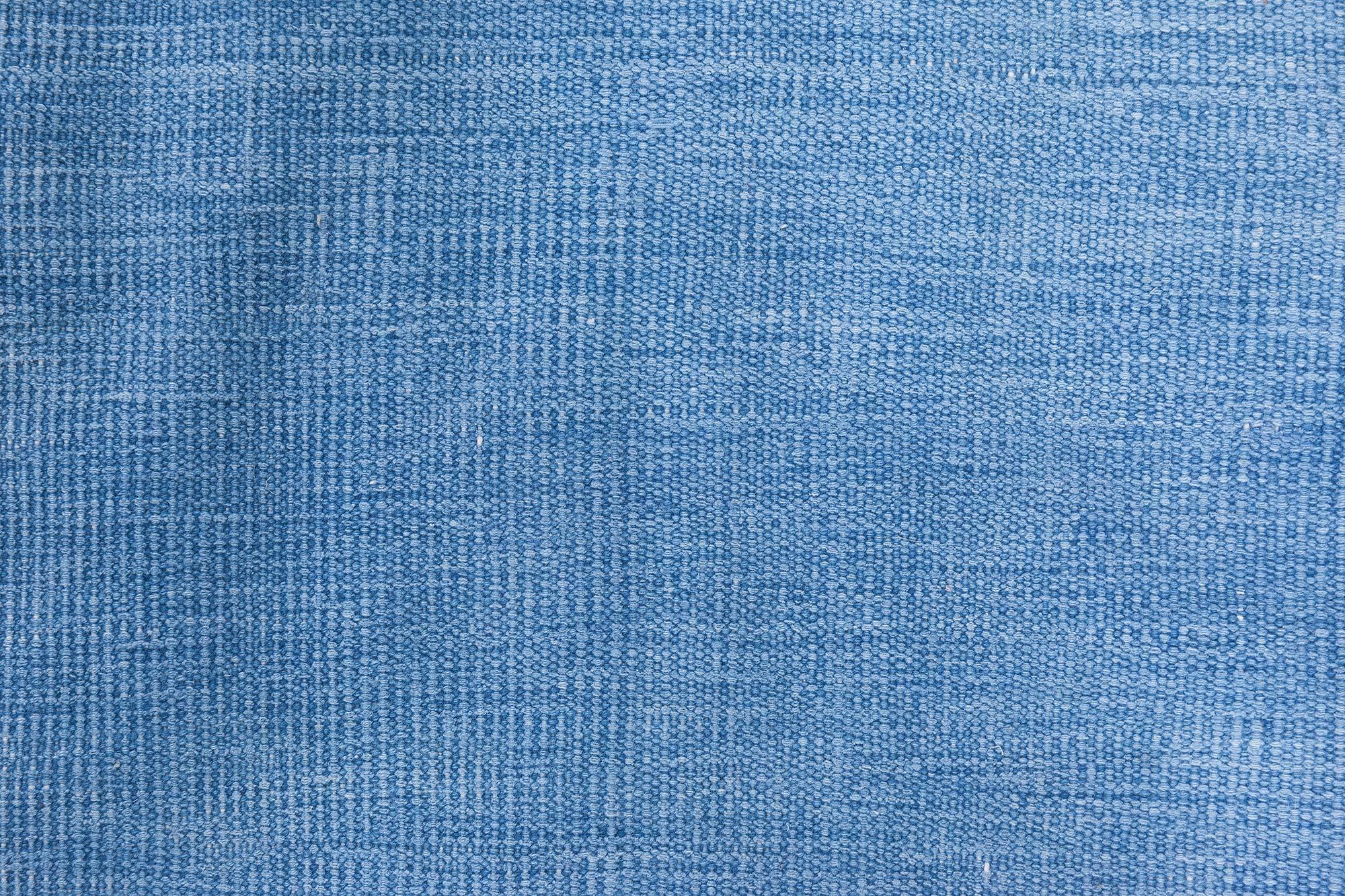 Doris Leslie Blau Midcentury Indian Dhurrie Blau Handgefertigter Baumwollteppich (20. Jahrhundert) im Angebot