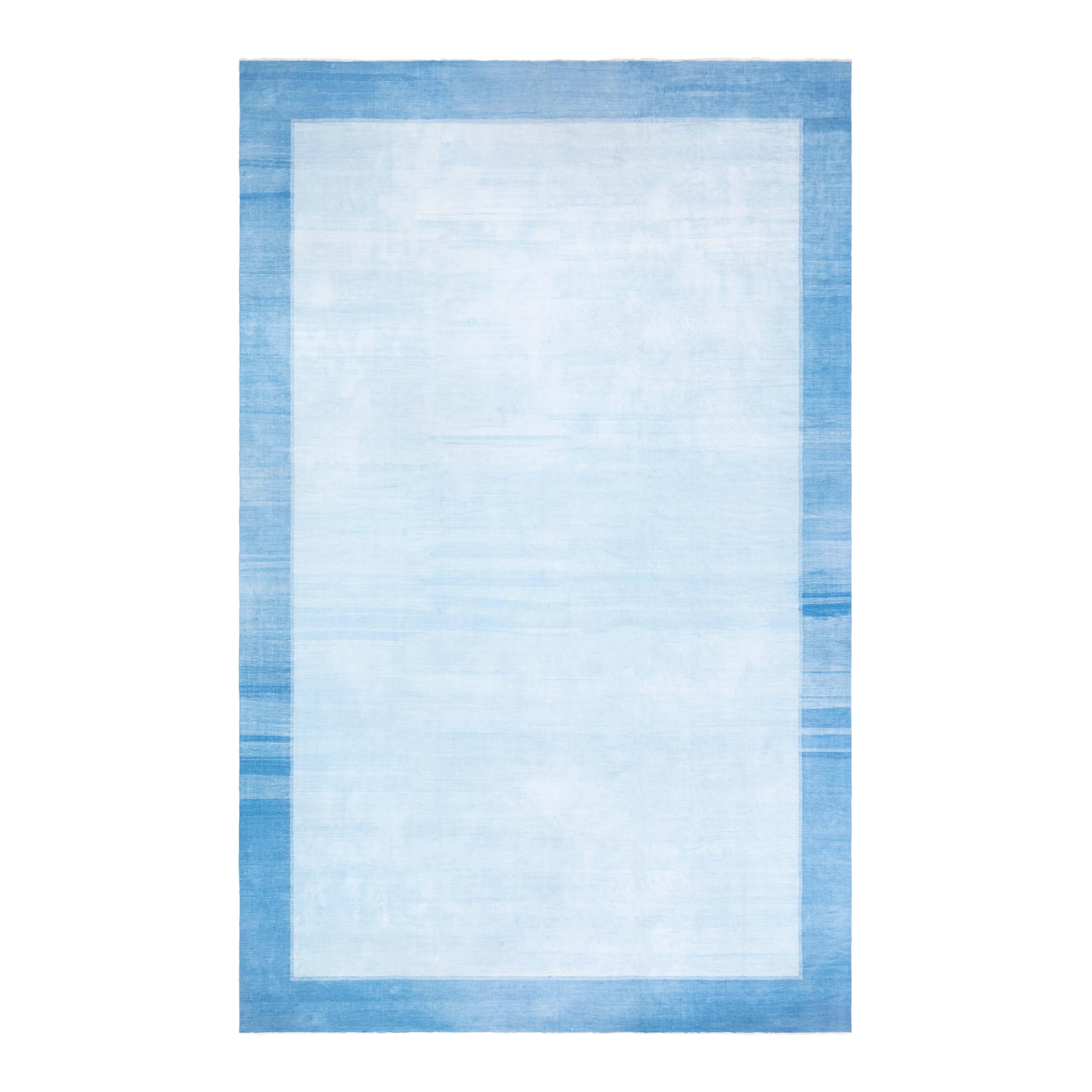Doris Leslie Blau Midcentury Indian Dhurrie Blue Handmade Cotton Rug