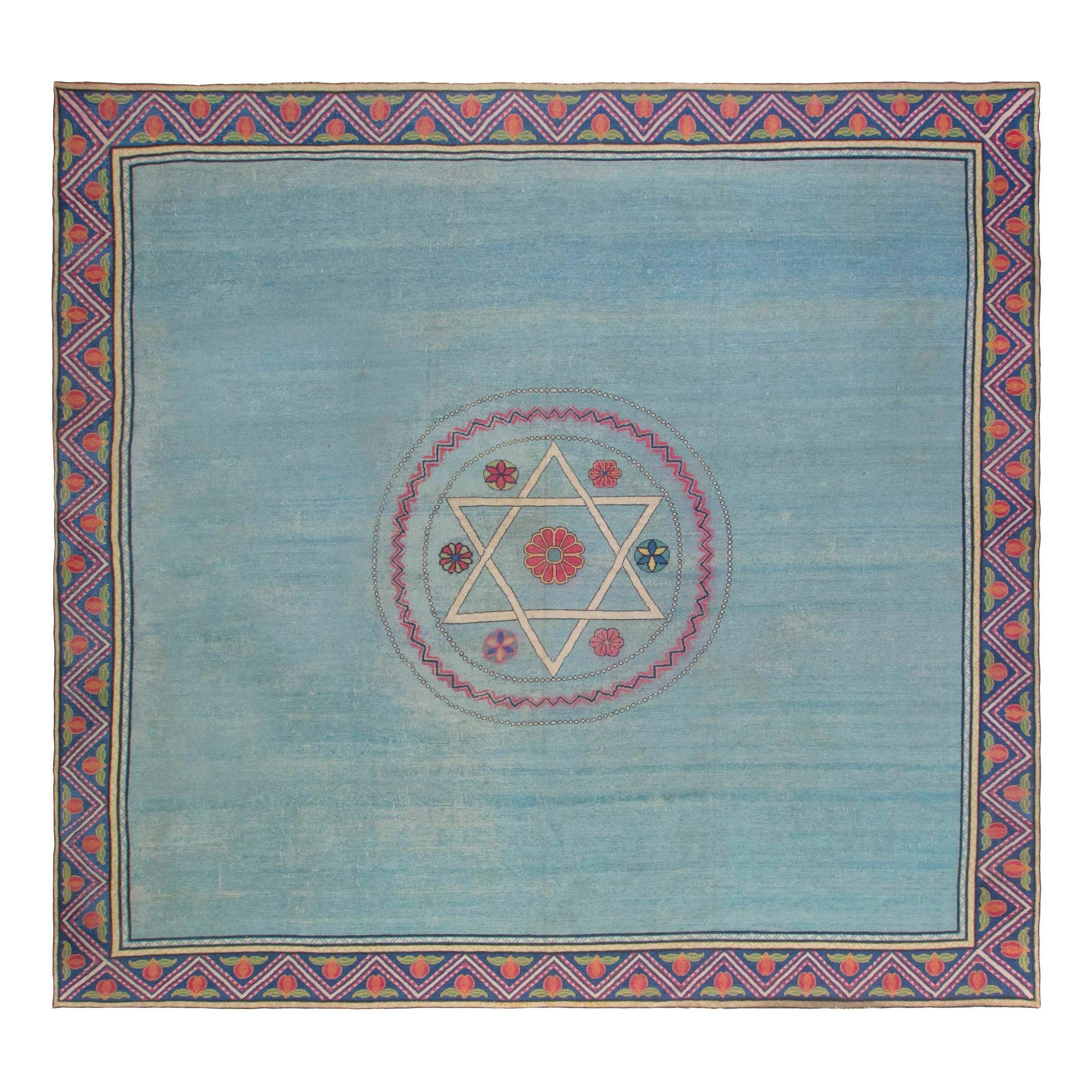 Doris Leslie Blauer jüdischer Stern von David Marbadia Teppich aus der Mitte des Jahrhunderts im Angebot