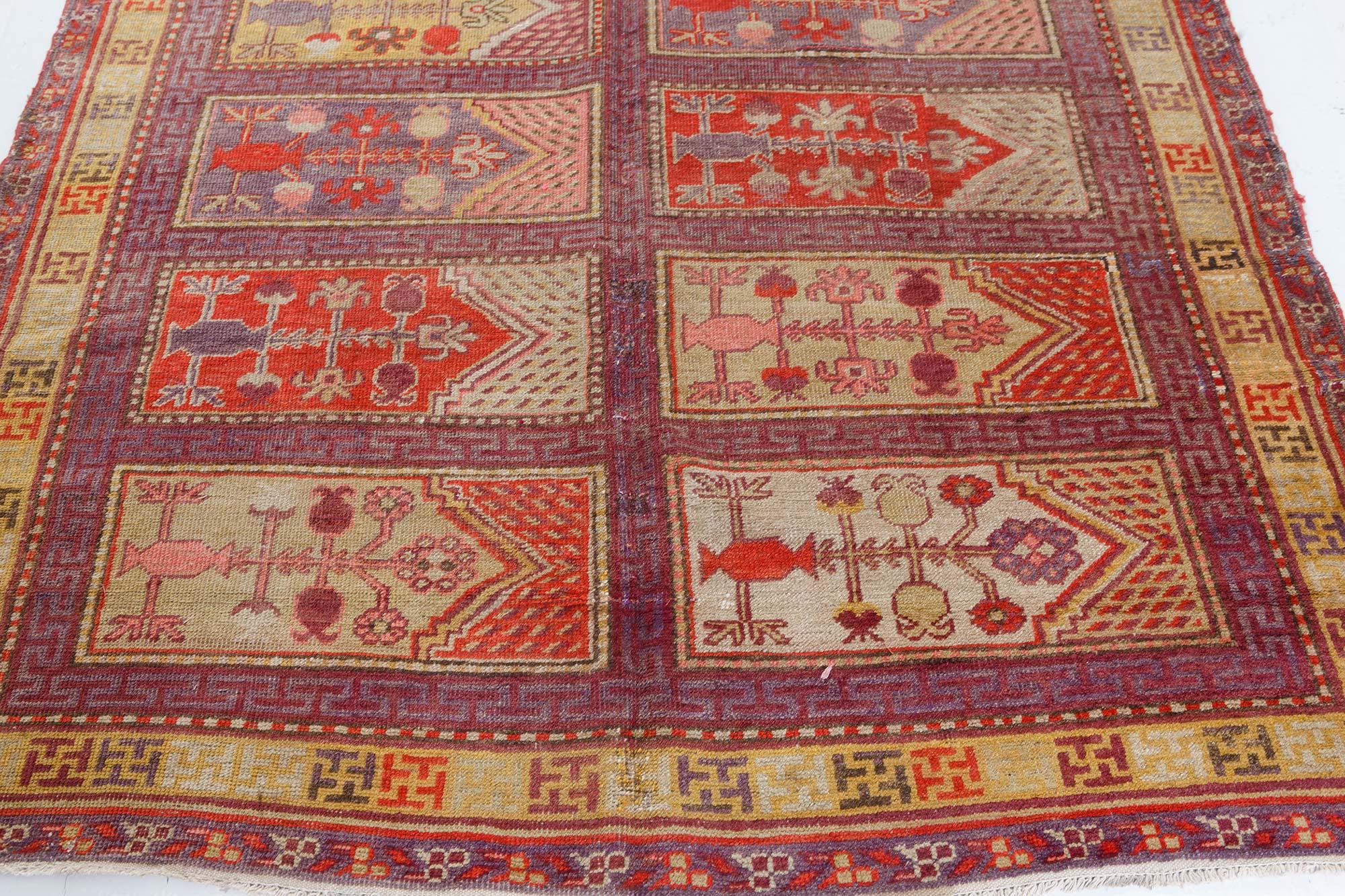 Ouzbek Doris Leslie Blau Midcentury Khotan Samarkand Handmade Wool Rug (tapis de laine fait main) en vente