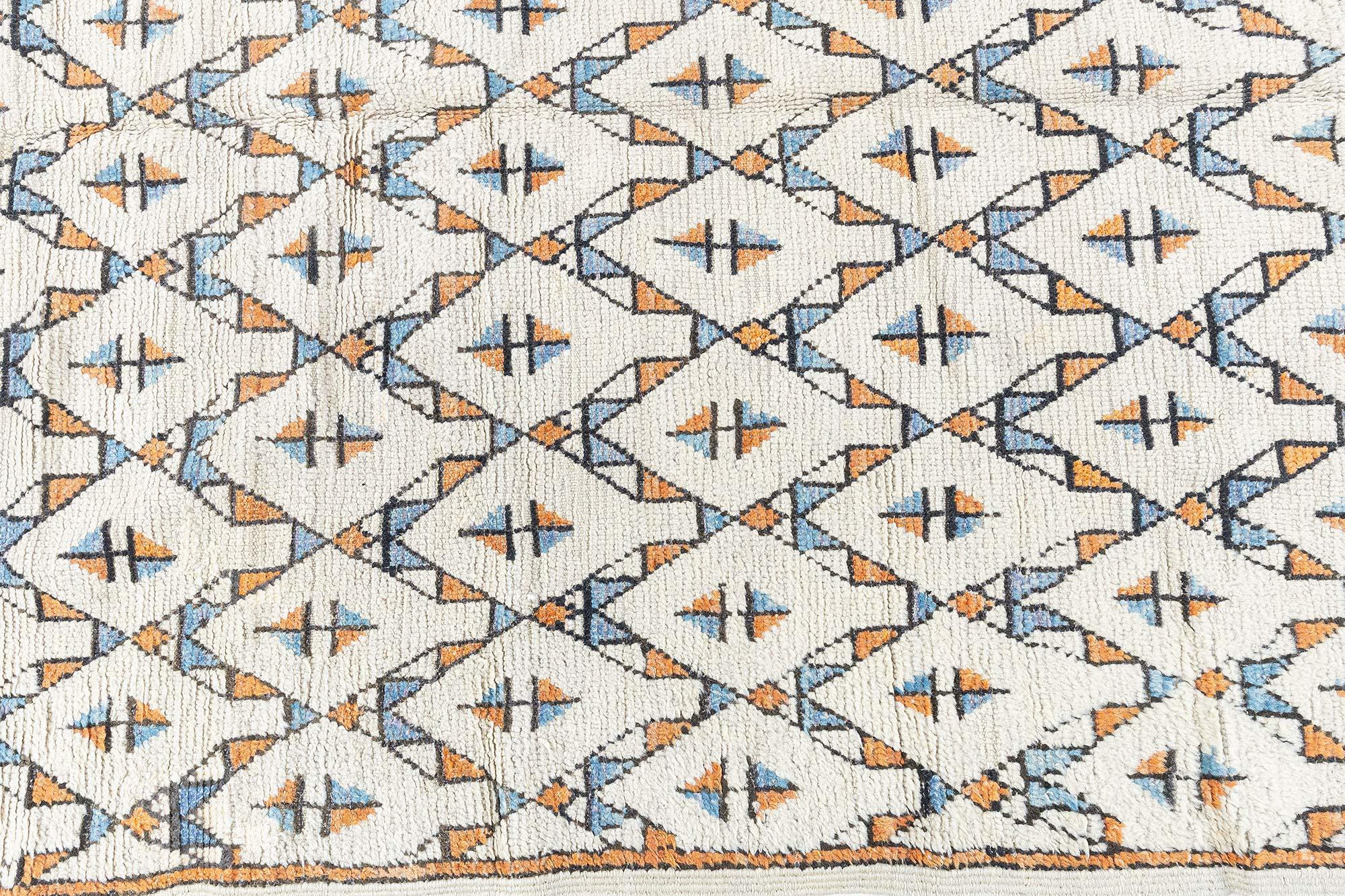 Doris Leslie Blau Marokkanischer Geometrischer Handgefertigter Wollteppich aus der Mitte des Jahrhunderts (Moderne der Mitte des Jahrhunderts) im Angebot