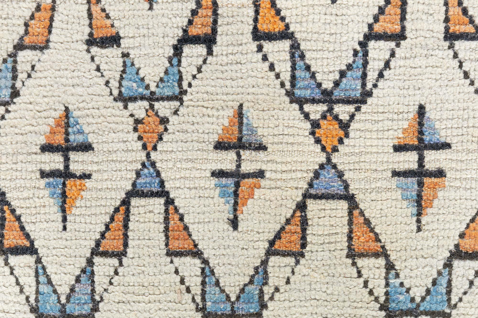 Doris Leslie Blau Marokkanischer Geometrischer Handgefertigter Wollteppich aus der Mitte des Jahrhunderts (Handgeknüpft) im Angebot
