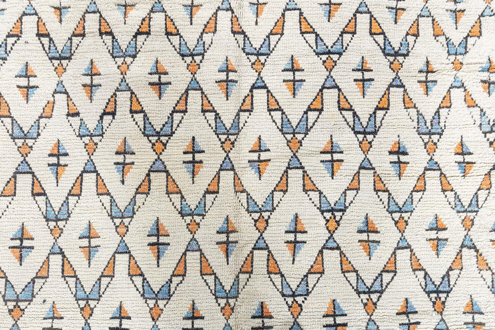 Marocchino Doris Leslie Blau Tappeto marocchino geometrico in lana fatto a mano del periodo centrale del secolo scorso in vendita