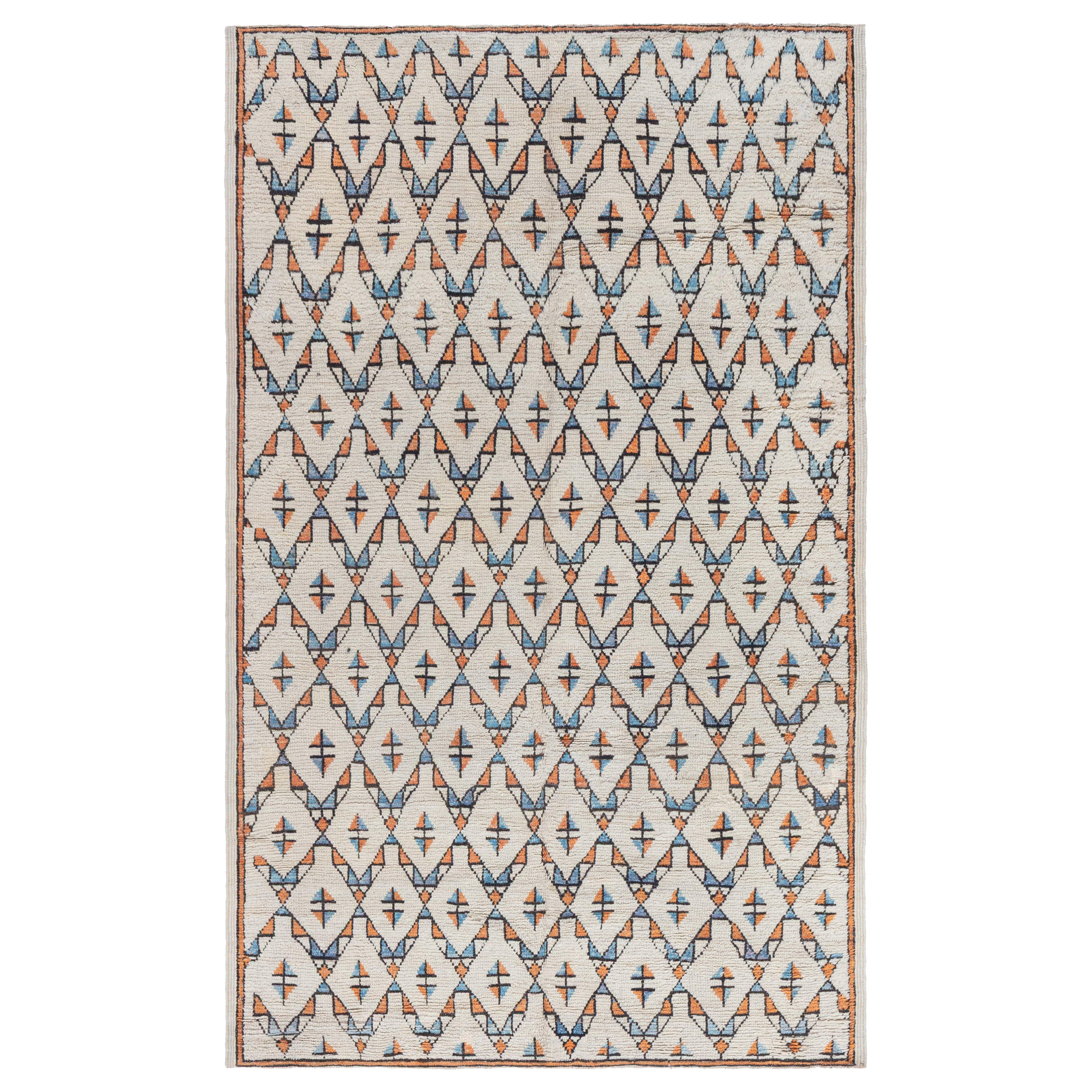 Doris Leslie Blau Tappeto marocchino geometrico in lana fatto a mano del periodo centrale del secolo scorso