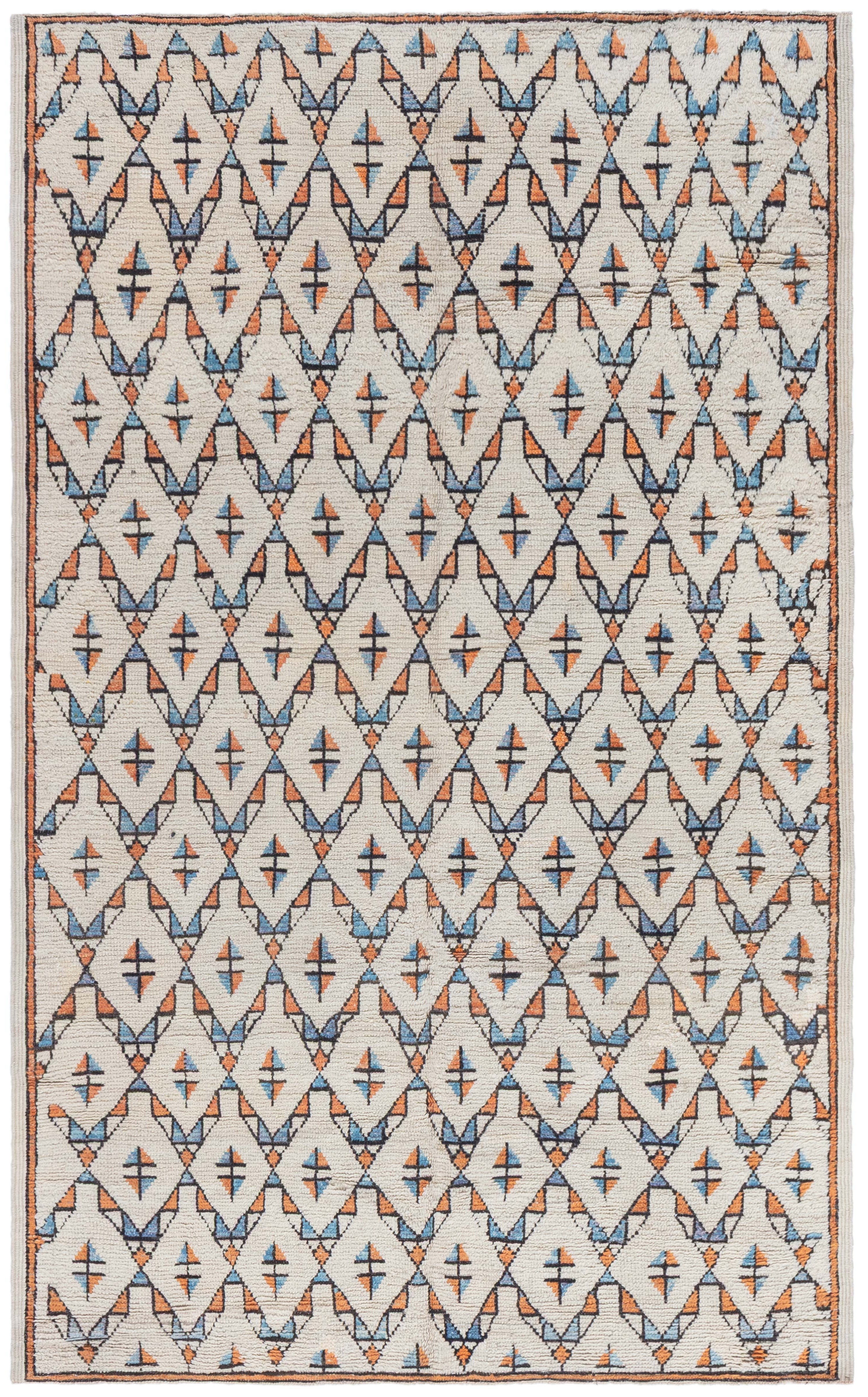 Doris Leslie Blau Midcentury Moroccan Geometric Handmade Wool Rug For Sale