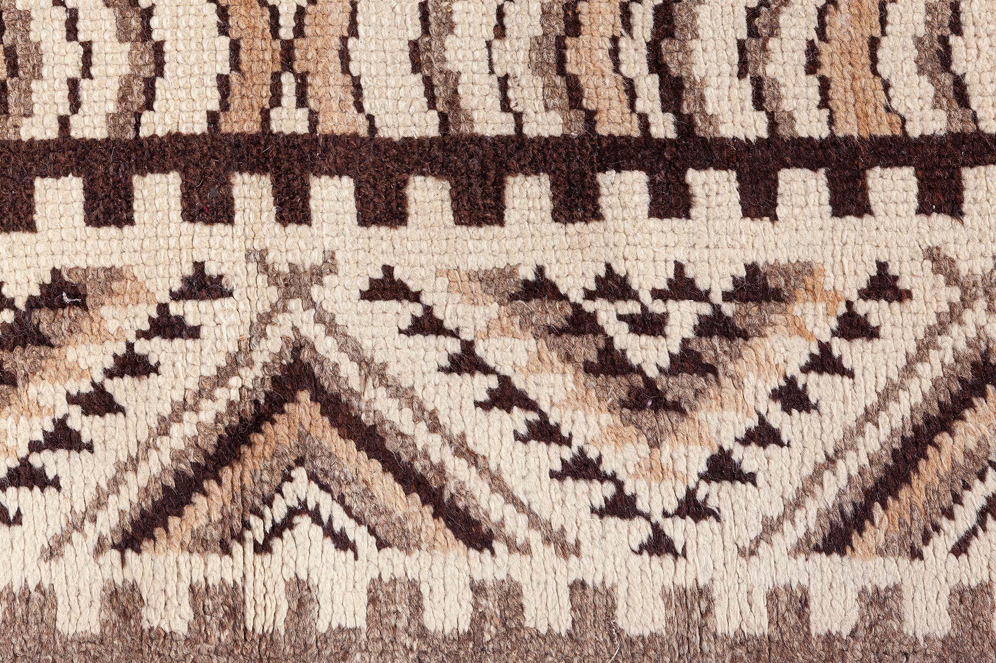 Mid-20th century Moroccan Beige, Brown and Black handmade wool rug
Size: 8'3