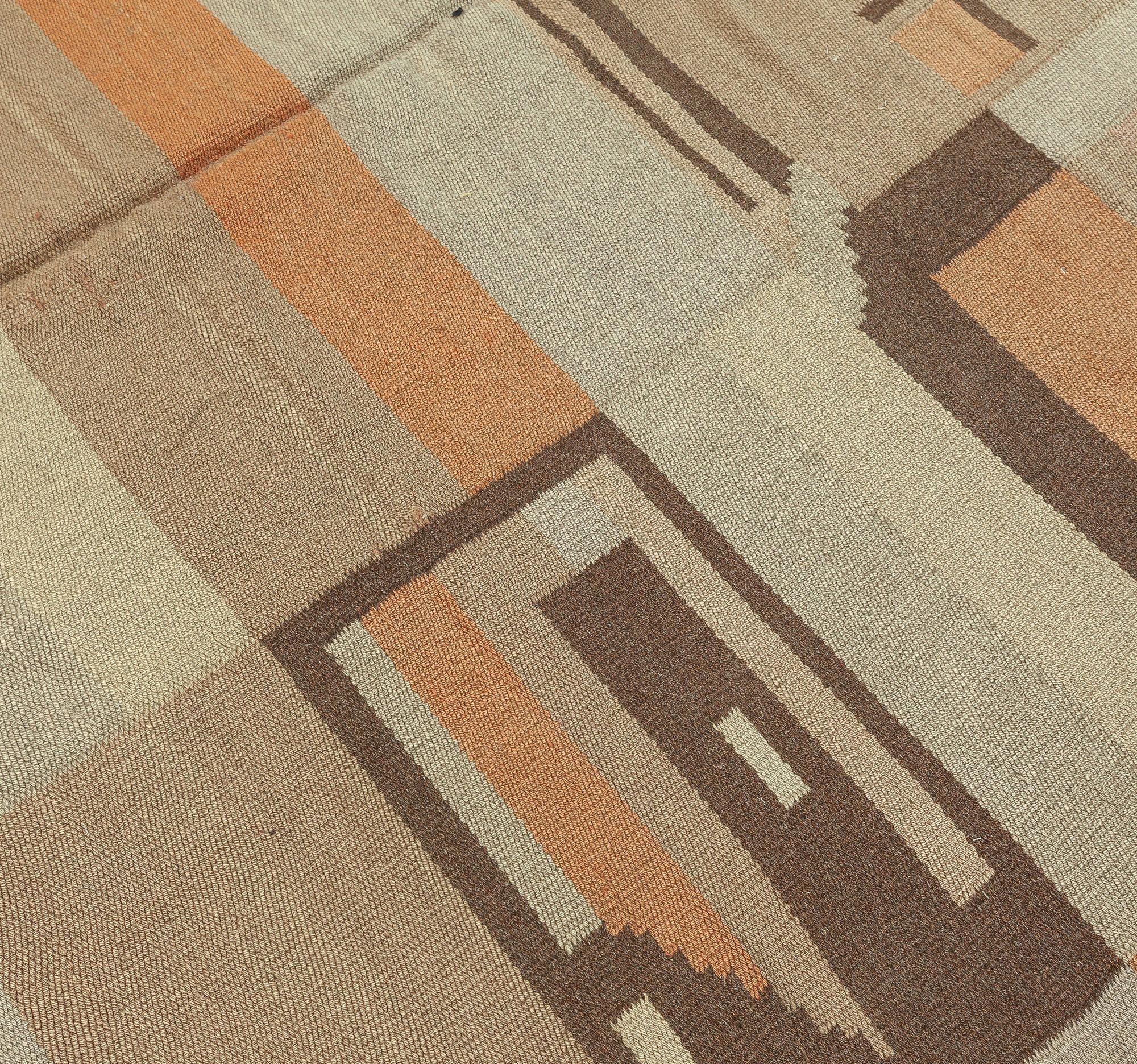 Scandinavo Doris Leslie Blau Tappeto in lana fatto a mano geometrico scandinavo di metà secolo in vendita