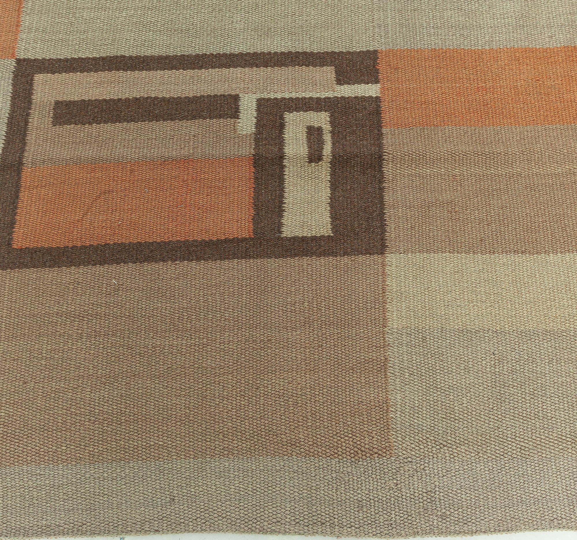 Annodato a mano Doris Leslie Blau Tappeto in lana fatto a mano geometrico scandinavo di metà secolo in vendita