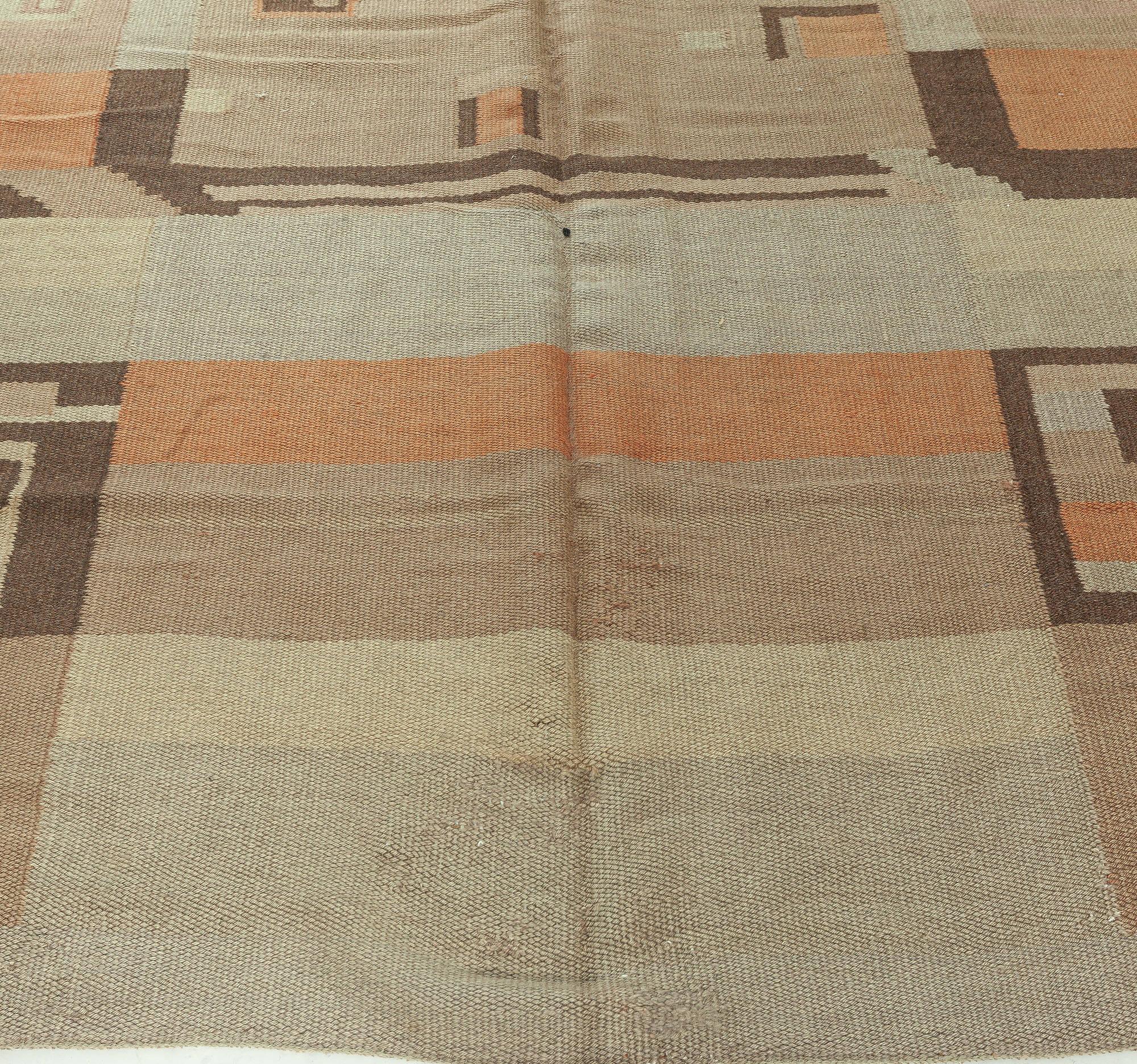 Annodato a mano Doris Leslie Blau Tappeto in lana fatto a mano geometrico scandinavo di metà secolo in vendita